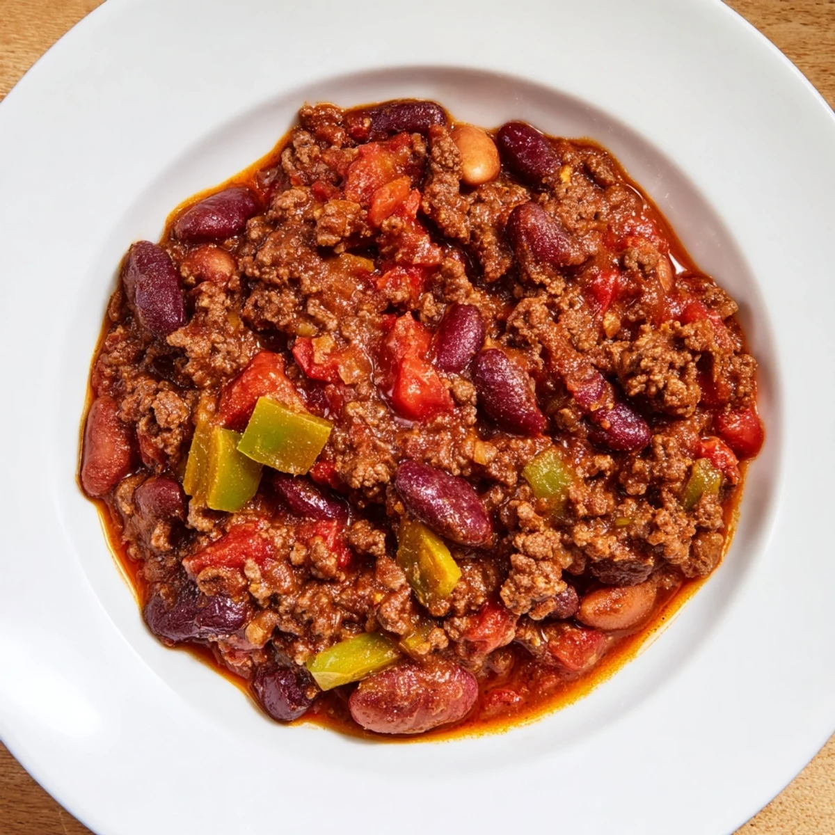 Hearty Tailgate Beef Chili with Beans served in a bowl, topped with shredded cheddar cheese and sour cream.