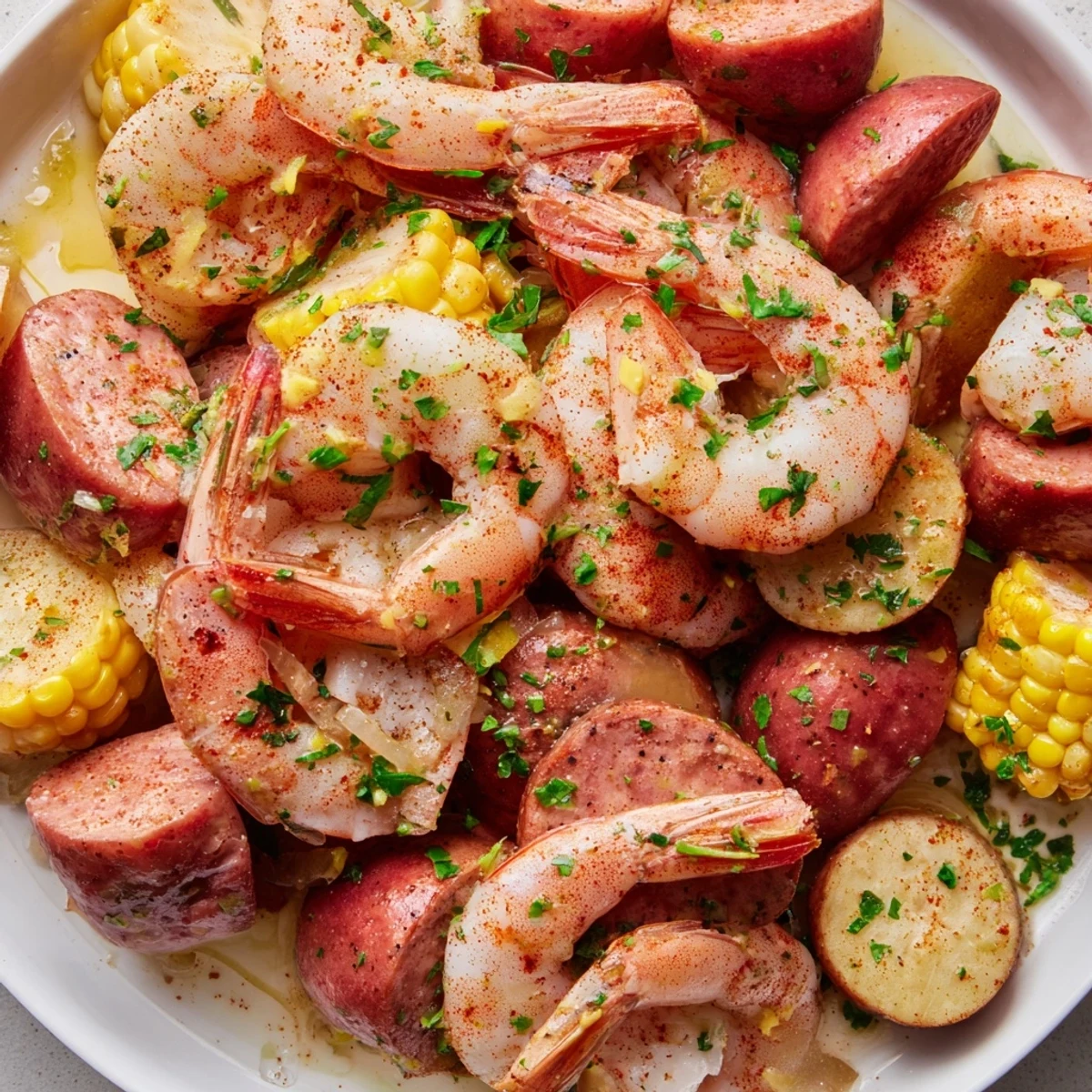 Juicy shrimp, sweet corn, and smoky Andouille sausage make this Mardi Gras Shrimp Boil a festive Cajun feast.