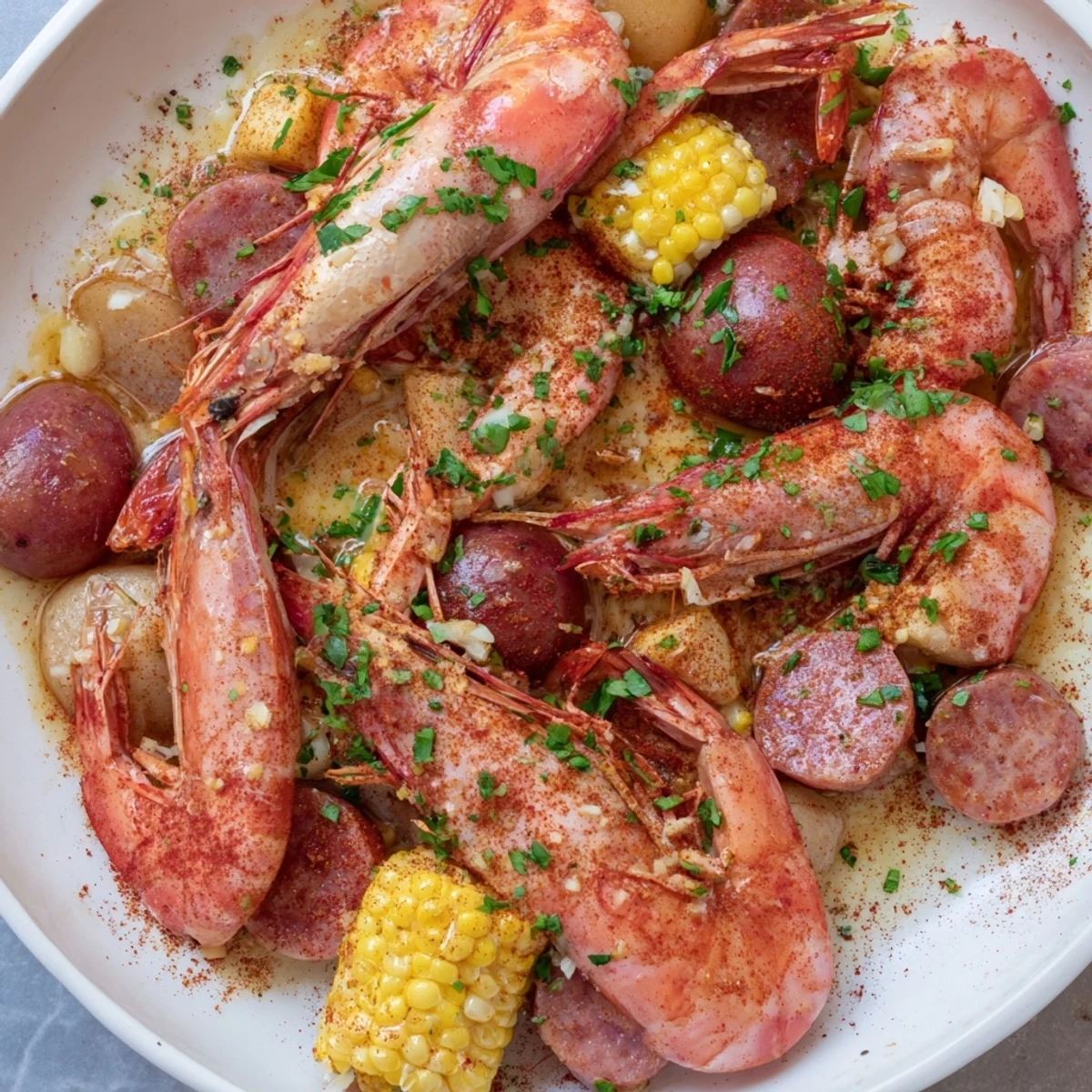 Lively Cajun spices flavor the Mardi Gras Shrimp Boil, with tender potatoes and bright lemon wedges for serving.