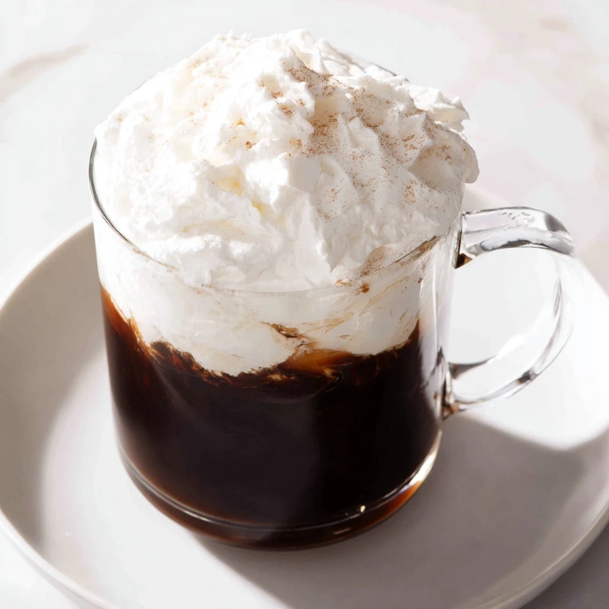 Two glasses of Irish Coffee Mocktail with Whipped Cream paired with buttery shortbread.