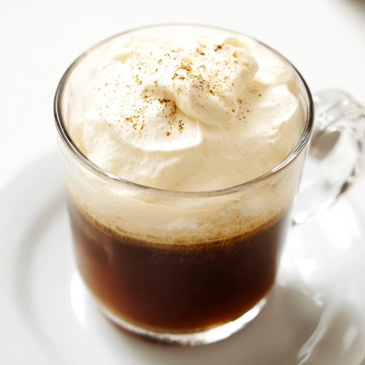 Two mugs of Irish Coffee Mocktail with Whipped Cream are served hot with sweet aroma and comforting steam rising.