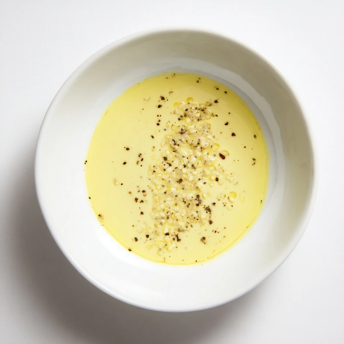 A jar of homemade Lemon Dijon Dressing sits beside a crisp garden salad with fresh greens and cherry tomatoes.