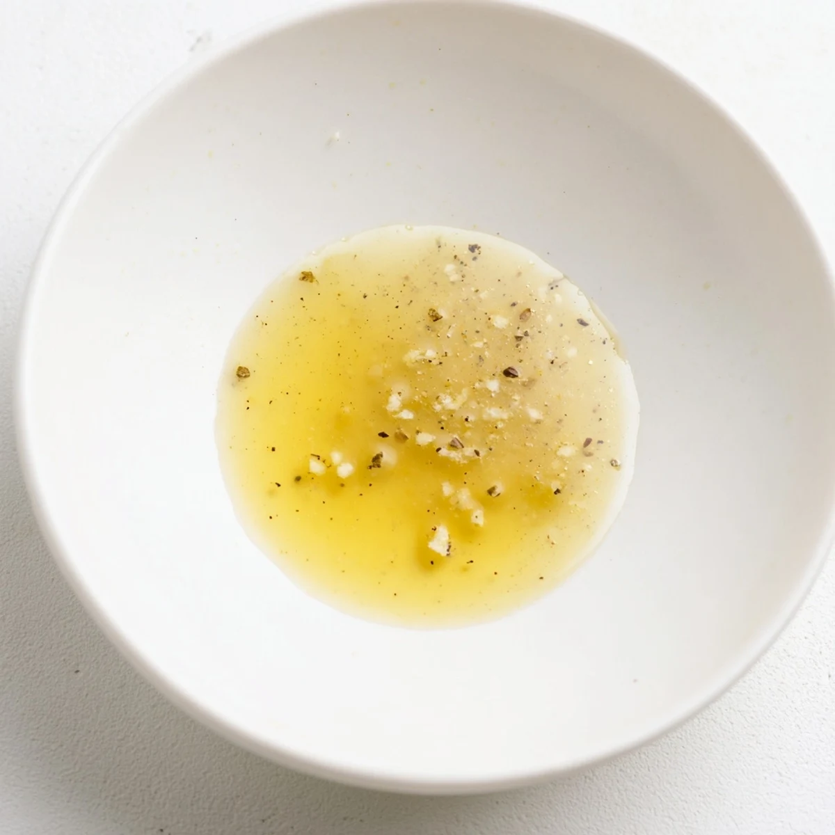 Lemon Dijon Dressing drizzled over roasted vegetables in a white bowl, highlighting its creamy emulsion and golden hue.