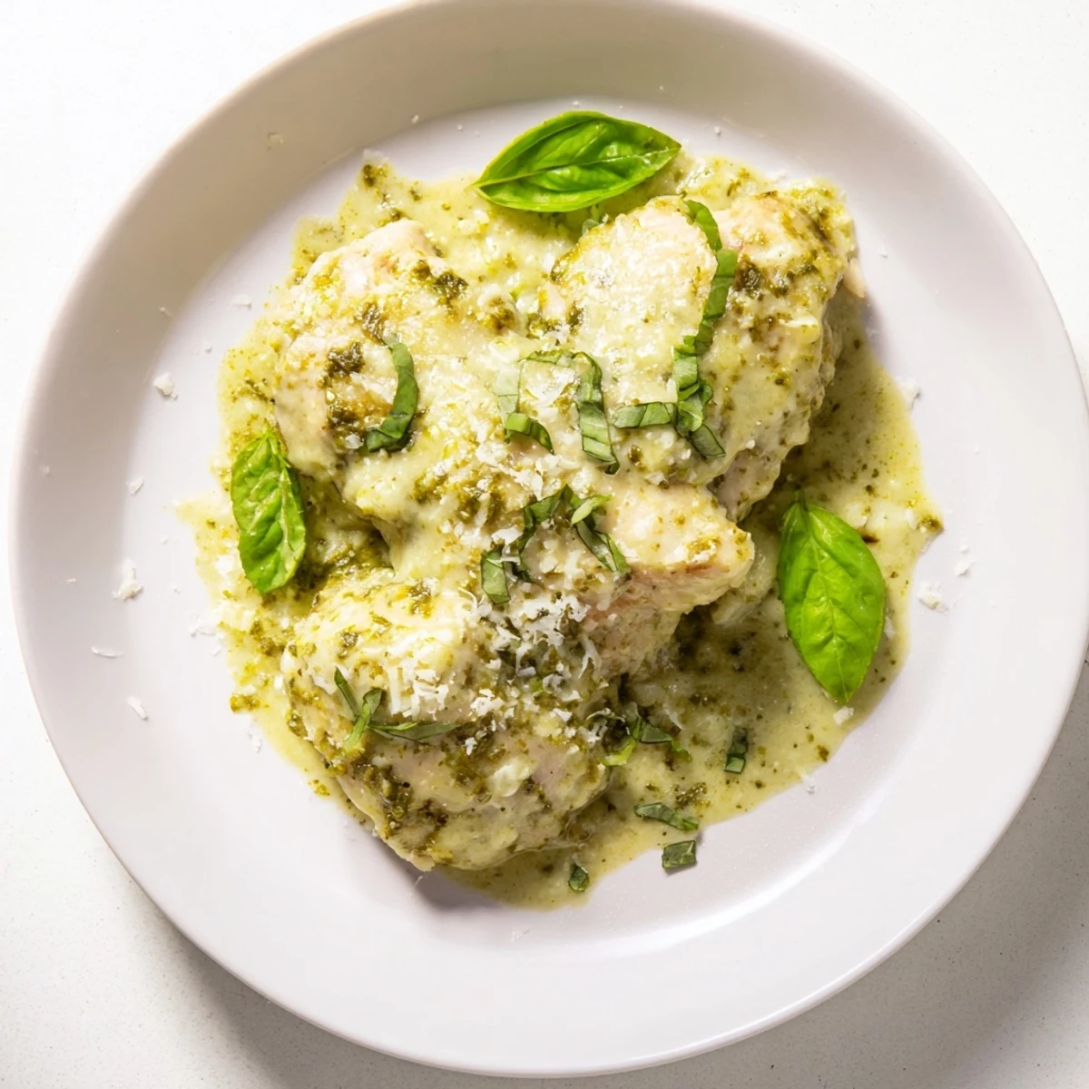 Tender Pesto Ranch Crock Pot Chicken Thighs paired with roasted vegetables for a comforting weeknight dinner.