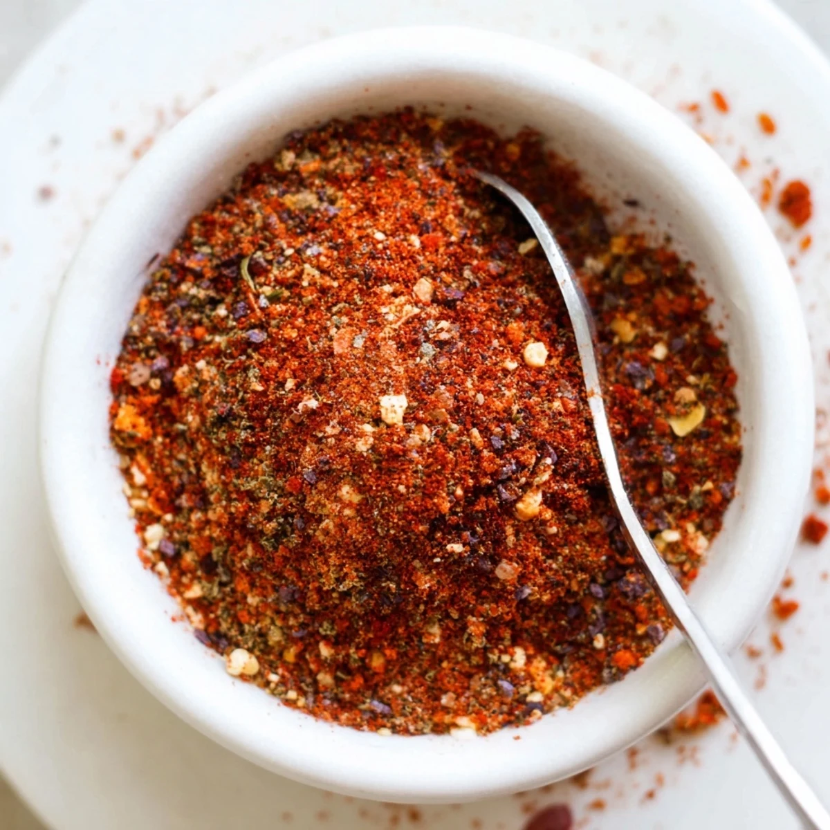 A jar of Easy Homemade Taco Seasoning Mix displayed next to colorful spices and fresh herbs for a vibrant kitchen scene.  