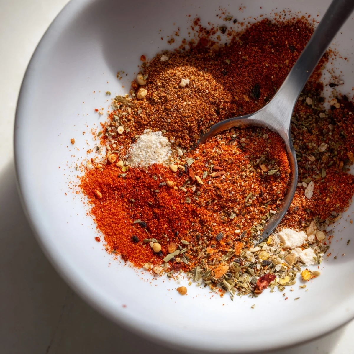 Bright bowl of Easy Homemade Taco Seasoning Mix with cumin and paprika, ready to season weeknight taco night dinners.  