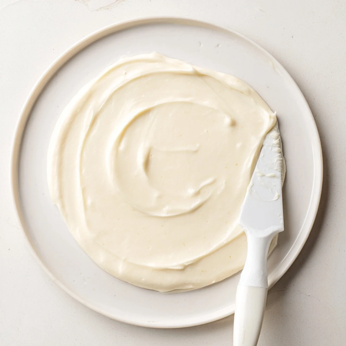 A small bowl of Easy Sugar Cookie Frosting beside vibrant cookies, with a spatula ready for spreading.