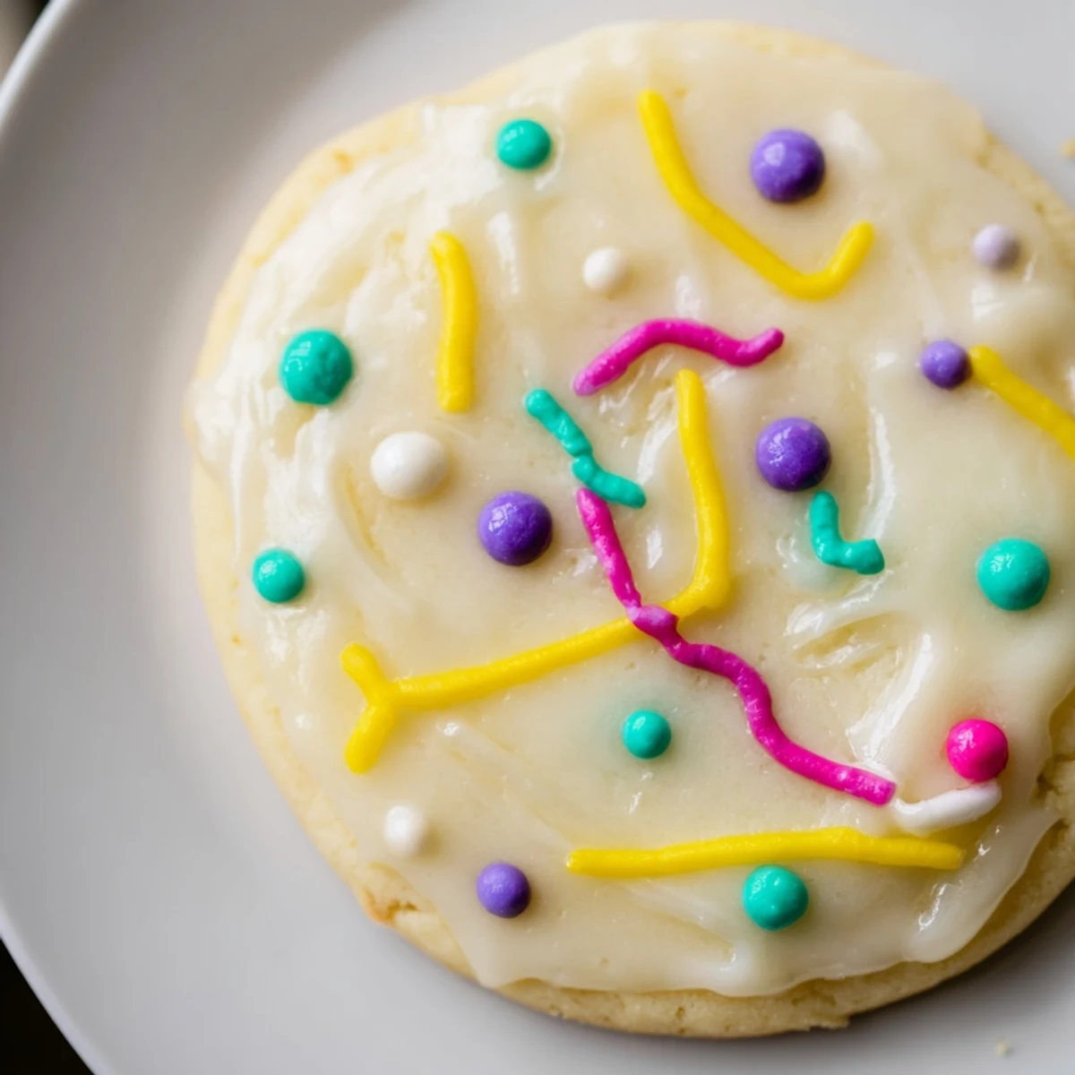A glossy bowl of homemade Sugar Cookie Icing ready for decorating, with a smooth texture and sweet vanilla aroma.
