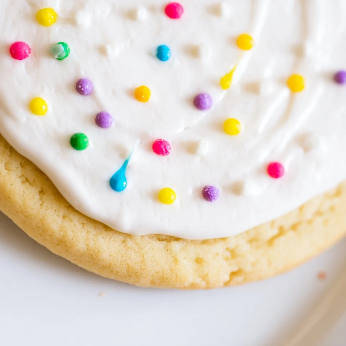 A spoon drizzling smooth Sugar Cookie Icing over freshly baked cookies, set on a rustic kitchen counter.