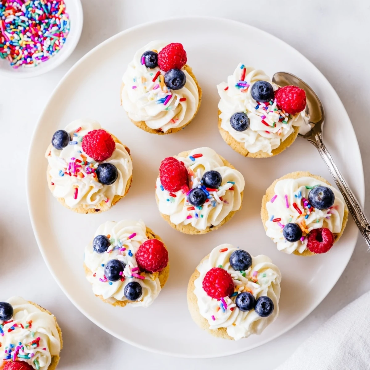 Freshly baked Sugar Cookie Cups in a mini muffin tin, some filled with whipped cream and others with chocolate ganache, ideal for kids and adults.