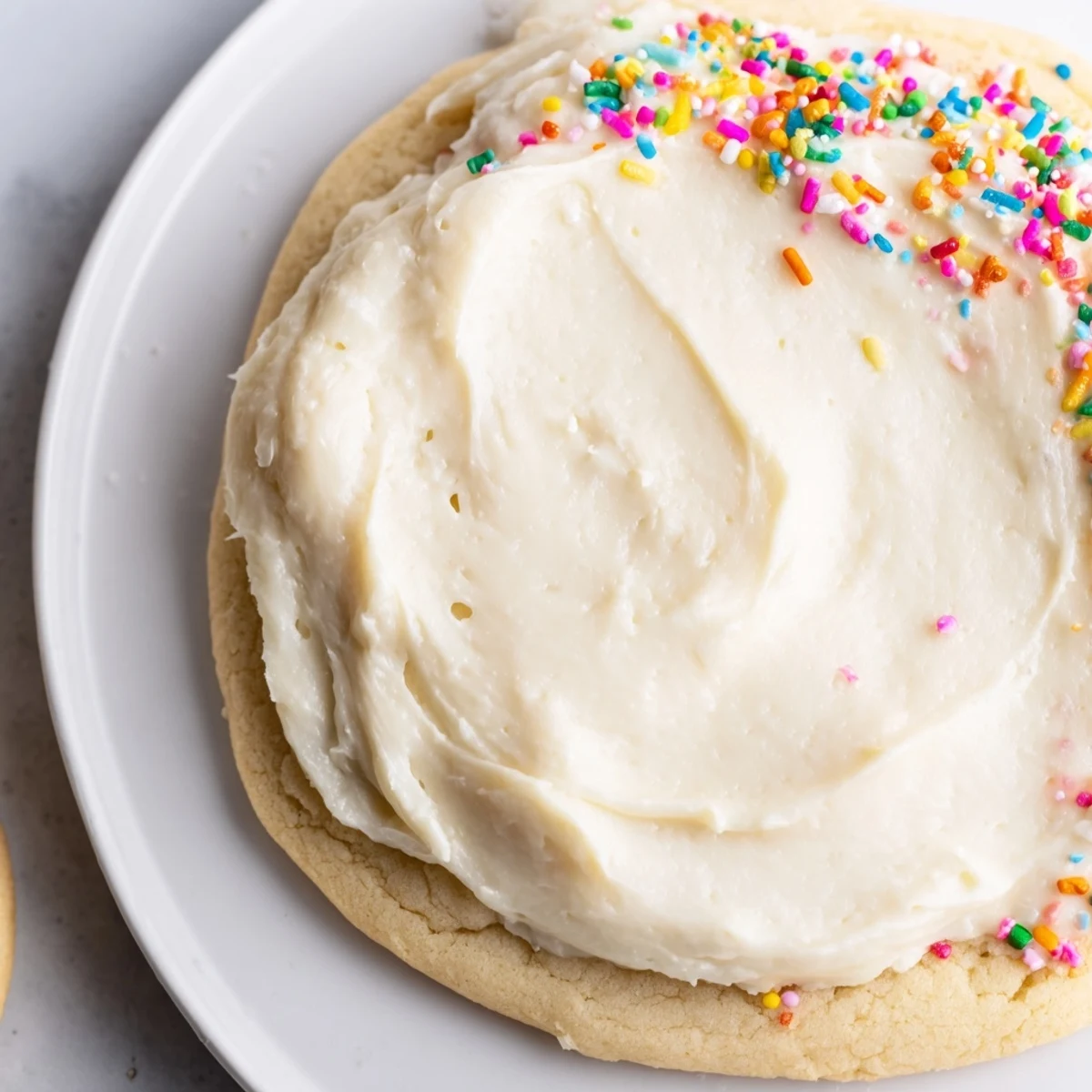 Soft Sour Cream Sugar Cookies With Cream Cheese Frosting are frosted and ready to serve, stacked on a cooling rack with a soft crumb.