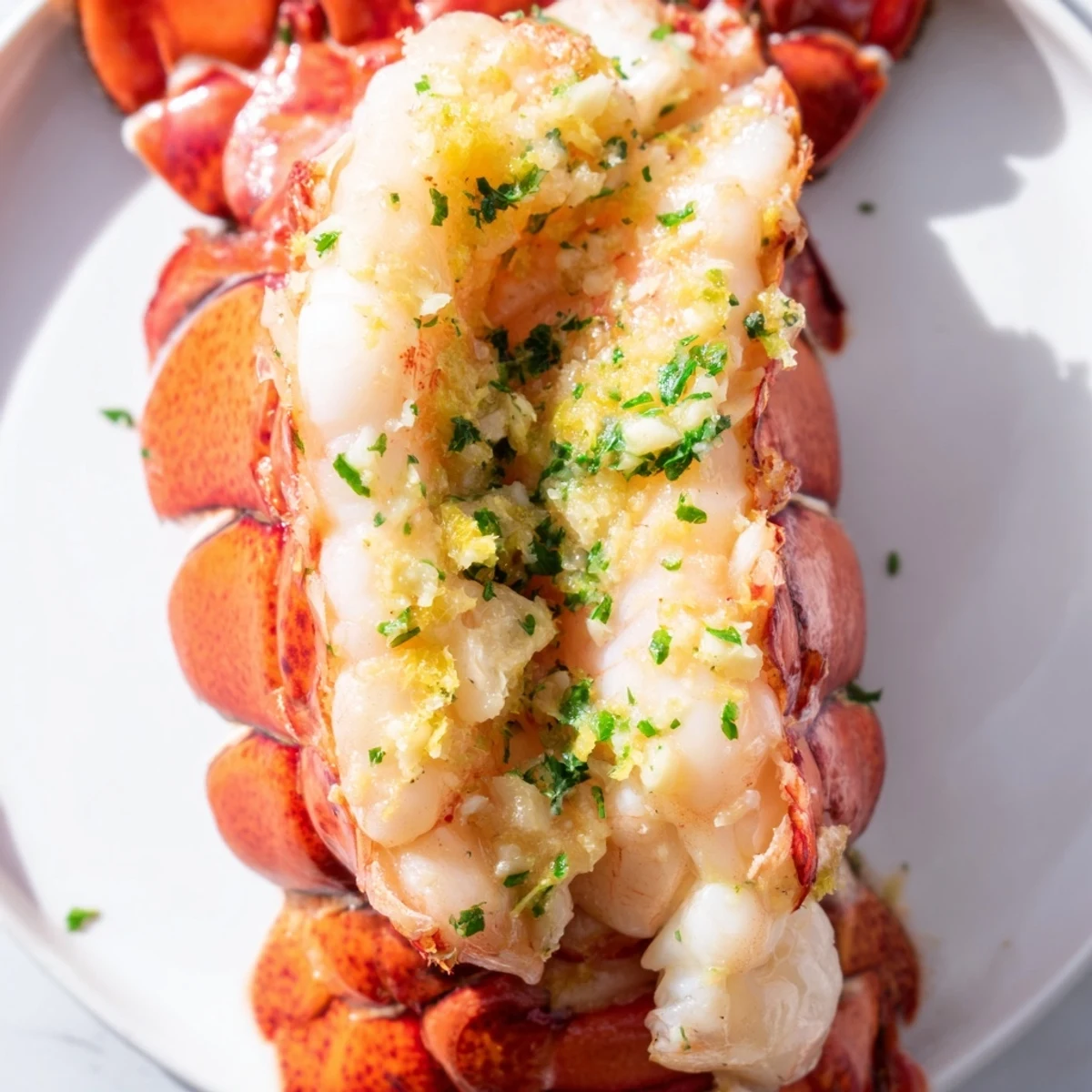 Perfectly smoked lobster tails with garlic butter sit beside a glass of white wine for an elegant main course dinner.