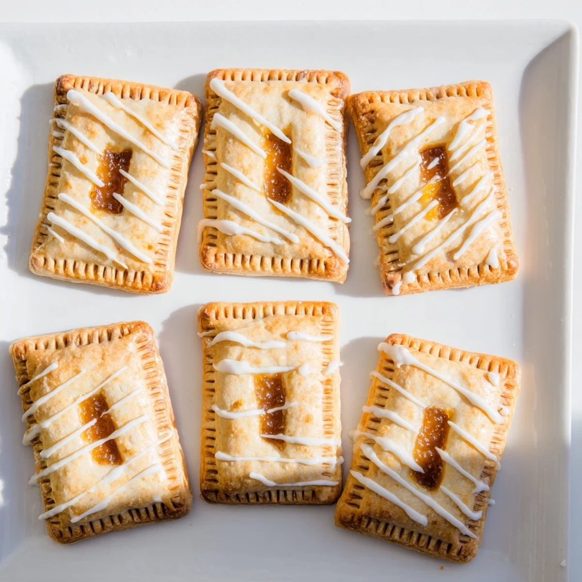 Six homemade Protein Pop Tarts arranged on a cooling rack, highlighting their golden edges and glossy icing for a healthy snack.