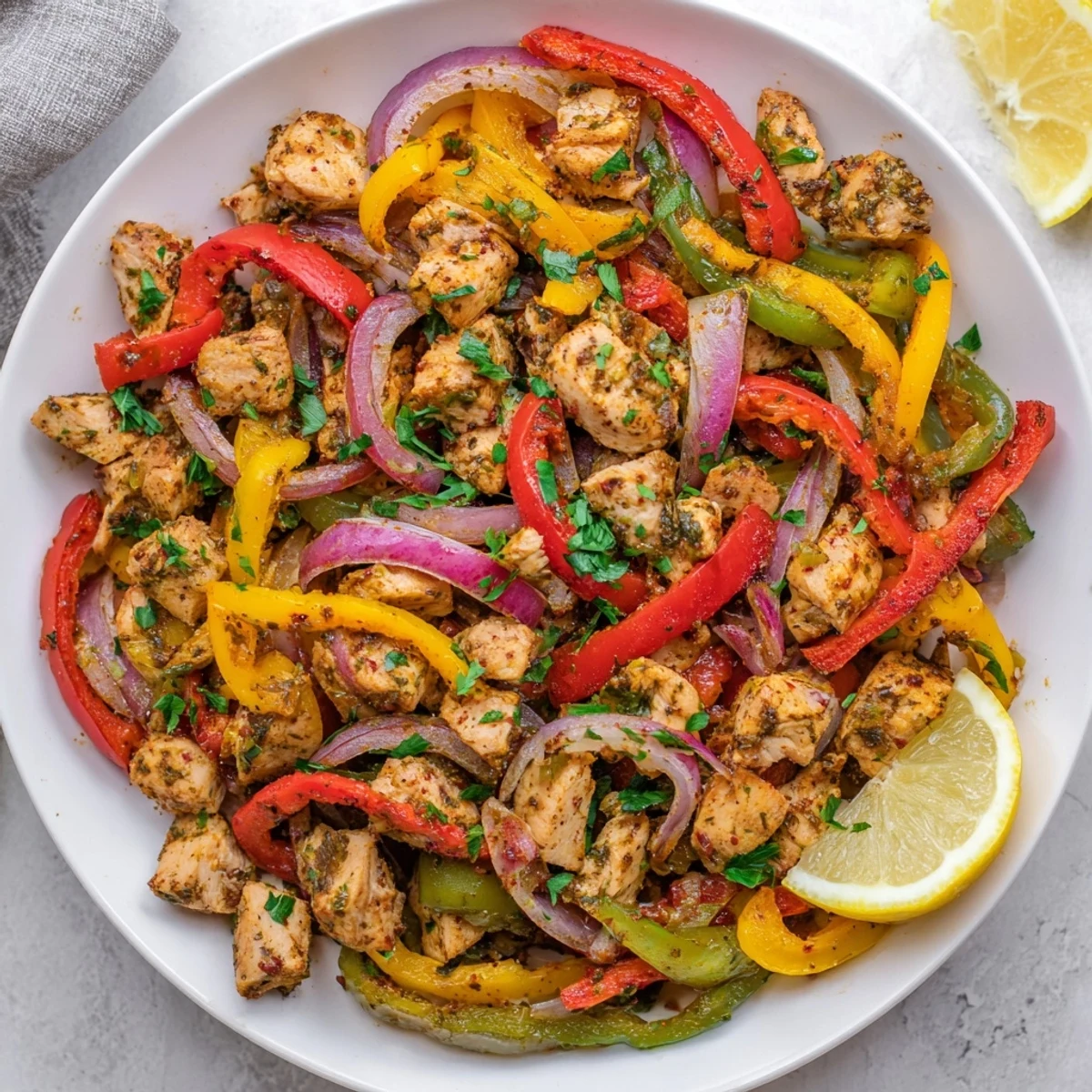 Savory Cajun Chicken Bell Peppers Spicy Delight with colorful veggies on a skillet for easy serving.