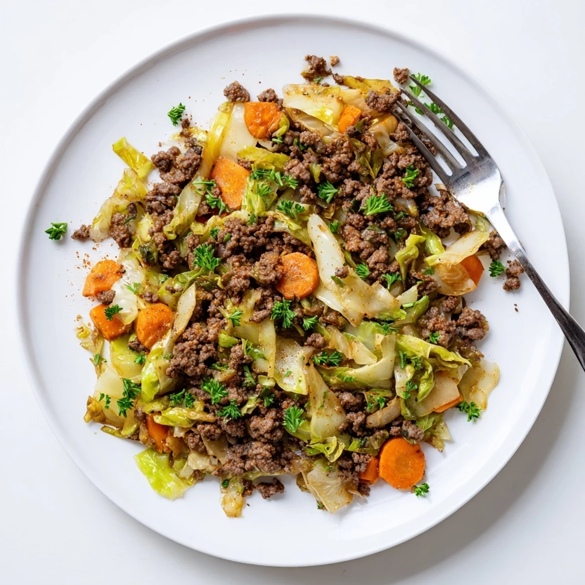 Comforting Irish ground beef and cabbage one-pot meal with colorful carrots and onions, ready to serve
