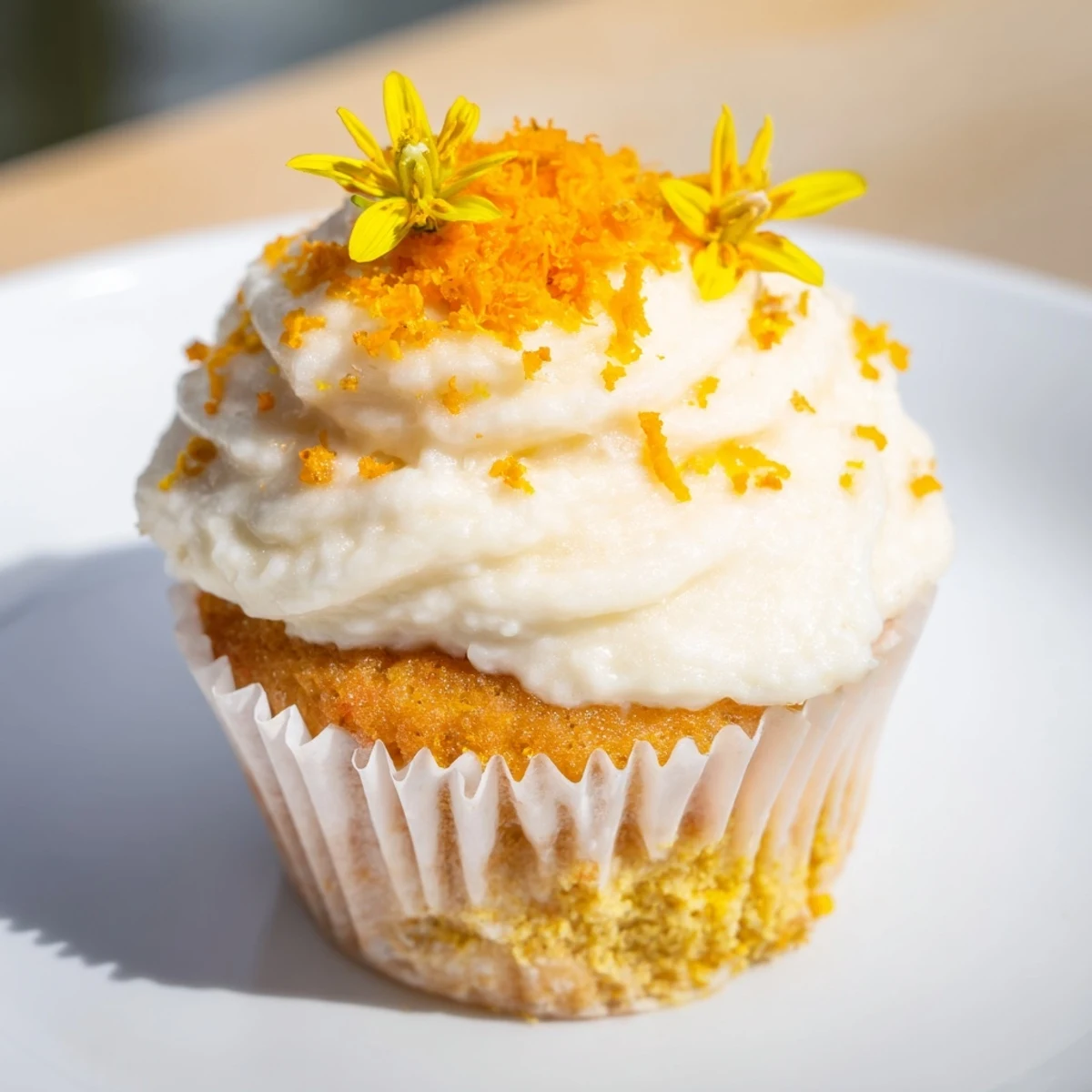 Delicate orange blossom cupcakes with light fluffy frosting perfect for spring afternoon tea service