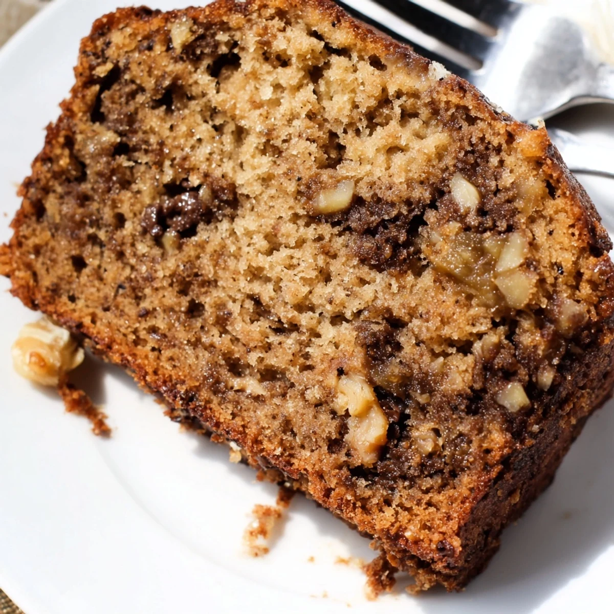 Golden brown loaf of best ever banana bread with a crackled top center