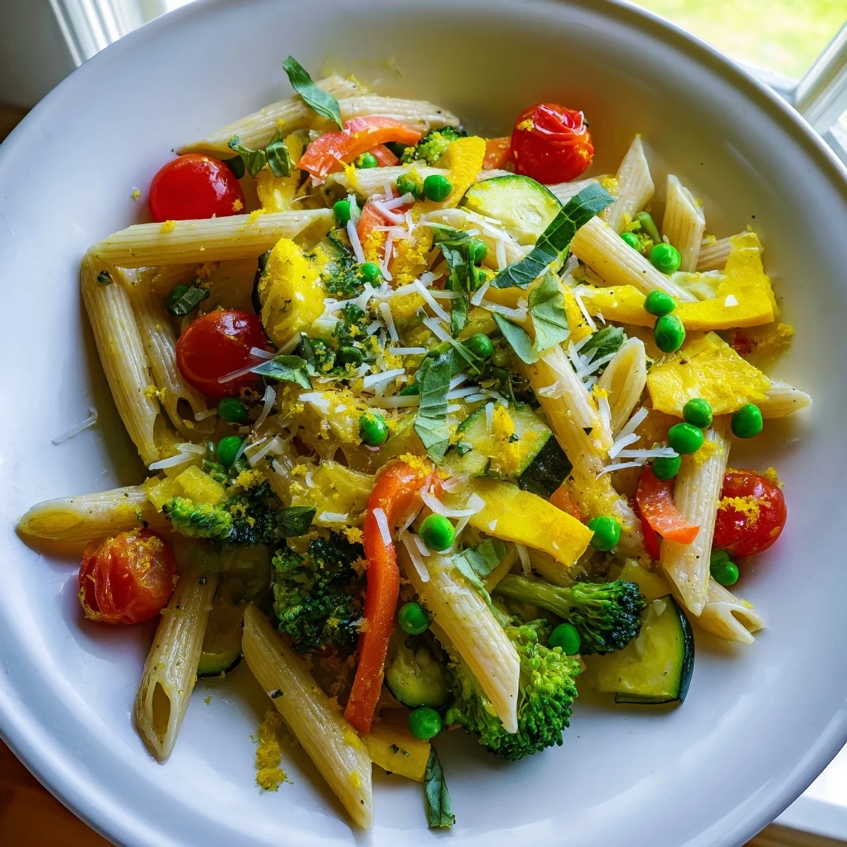 Vibrant Italian Pasta Primavera dish showcasing al dente pasta with crisp seasonal veggies