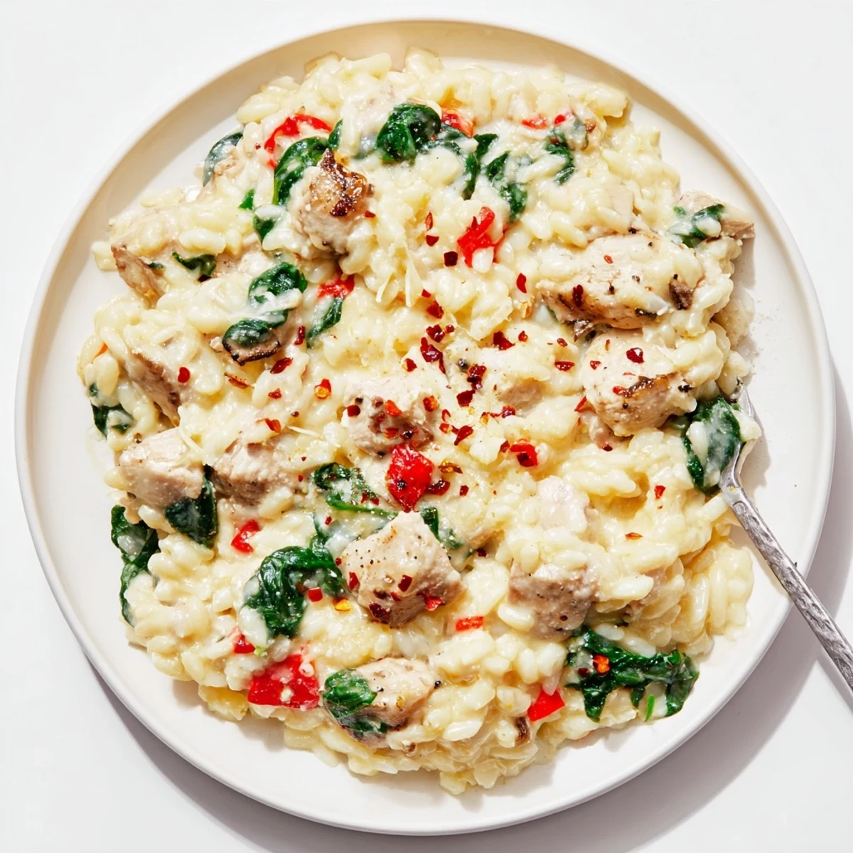 Italian-style cheesy chicken risoni dish featuring orzo pasta and bubbling melted parmesan cheese