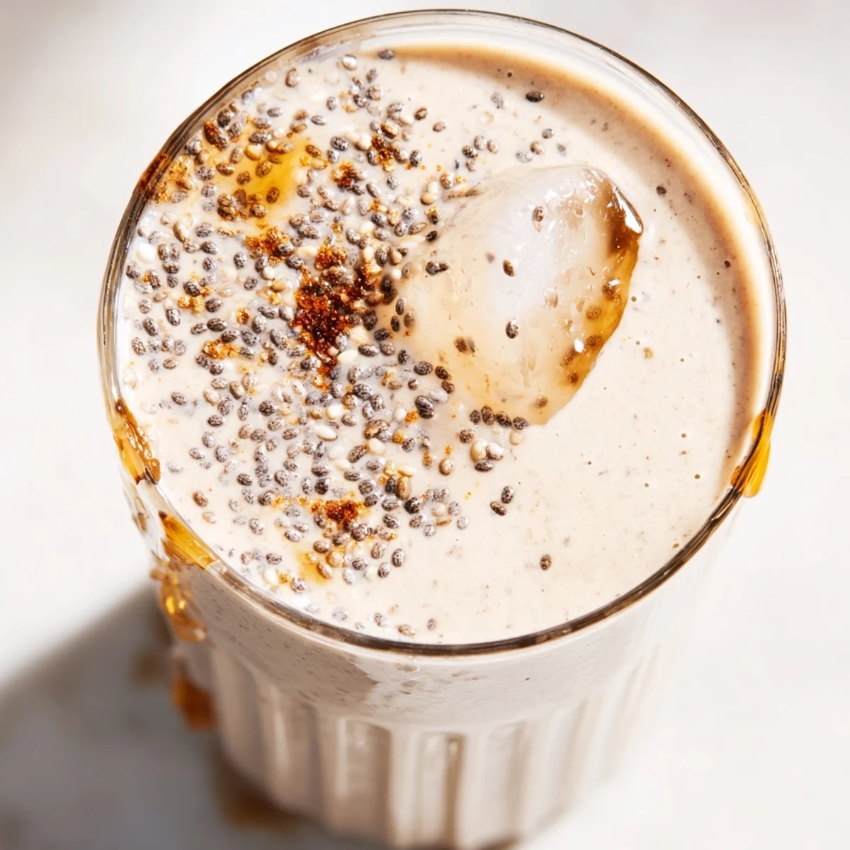 Healthy Greek yogurt banana smoothie with optional cinnamon and honey garnish