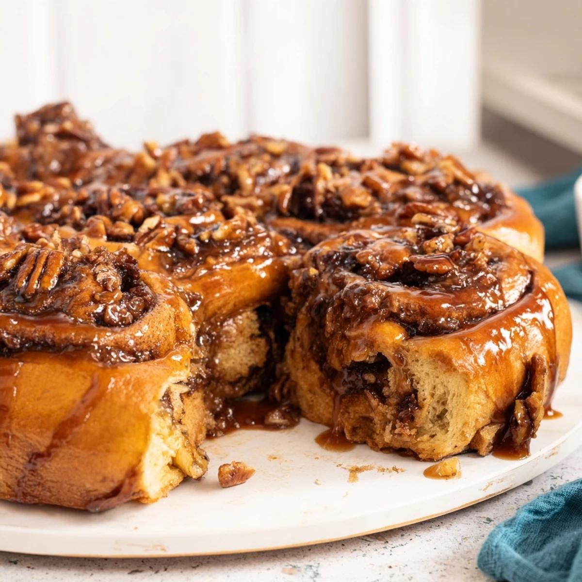 Soft pillowy Vietnamese cinnamon date sticky buns drizzled with warm honey butter glaze
