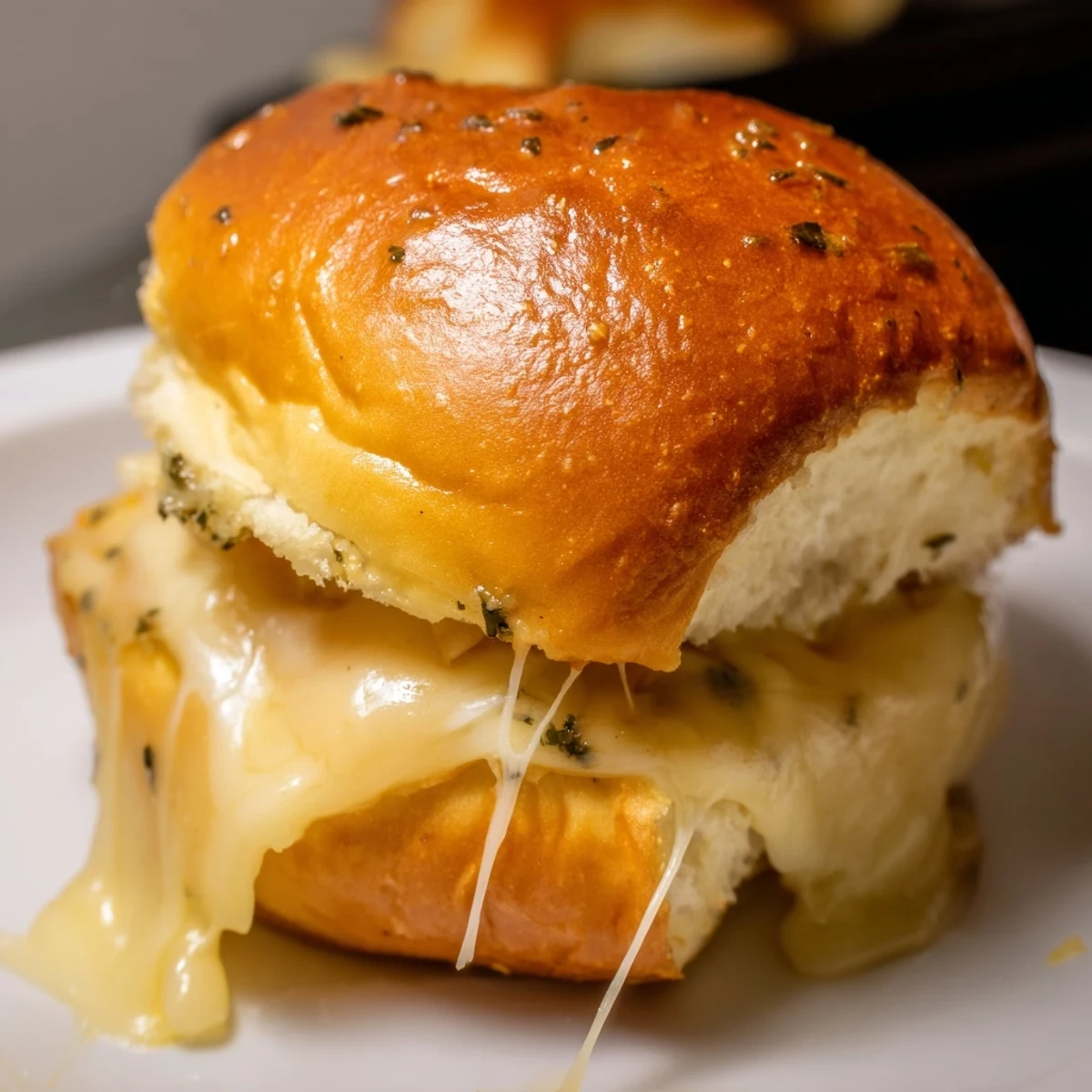 Sweet Hawaiian roll sliders stuffed with melted cheese baked until perfectly golden and crispy