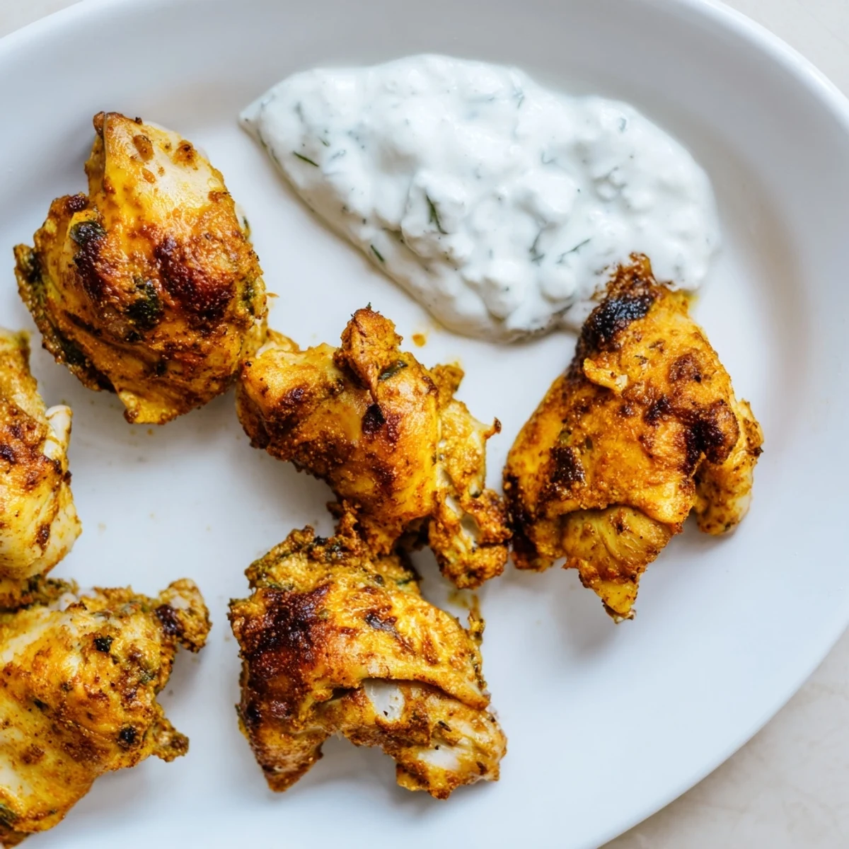 Tender marinated Lebanese chicken served alongside creamy herby yogurt sauce and crisp vegetable salad