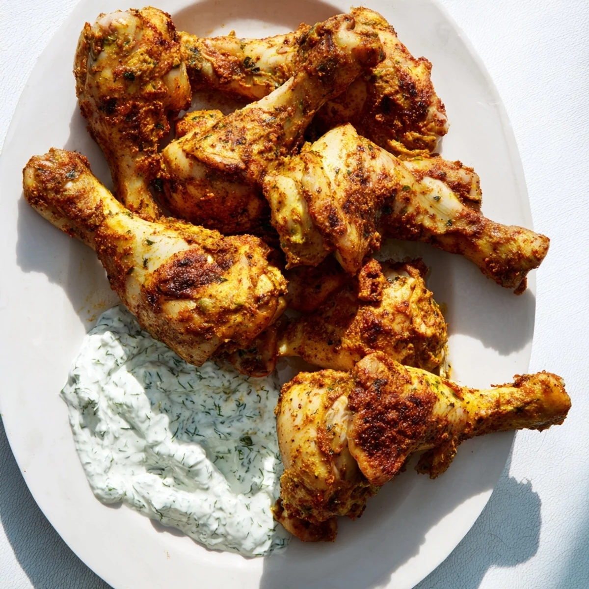 Spice-rubbed Lebanese chicken pieces arranged with sliced tomatoes, cucumbers, and parsley for a colorful Mediterranean feast