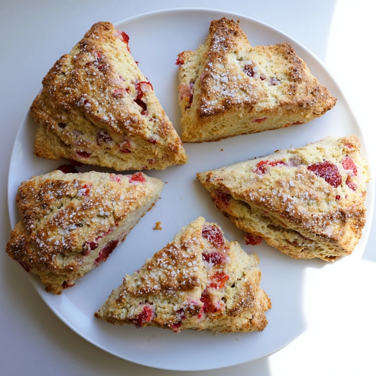 Tender British-style strawberries and cream scones served warm with clotted cream and berries