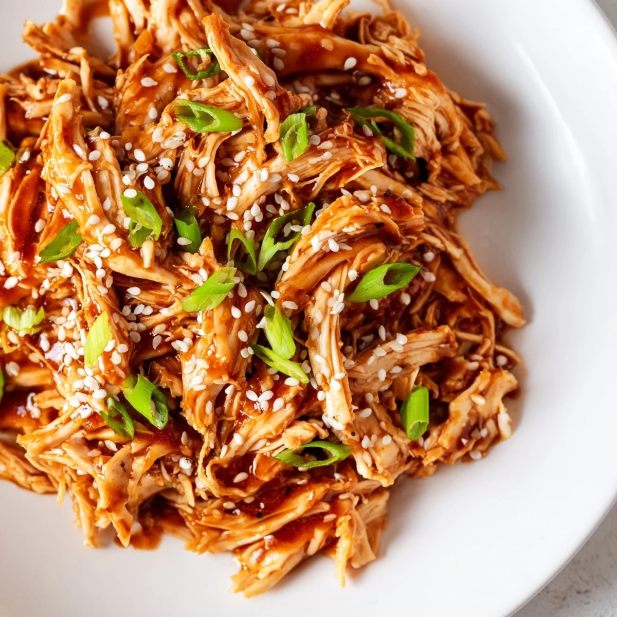 Tender slow-cooked chicken thighs glistening with sweet and sticky teriyaki glaze