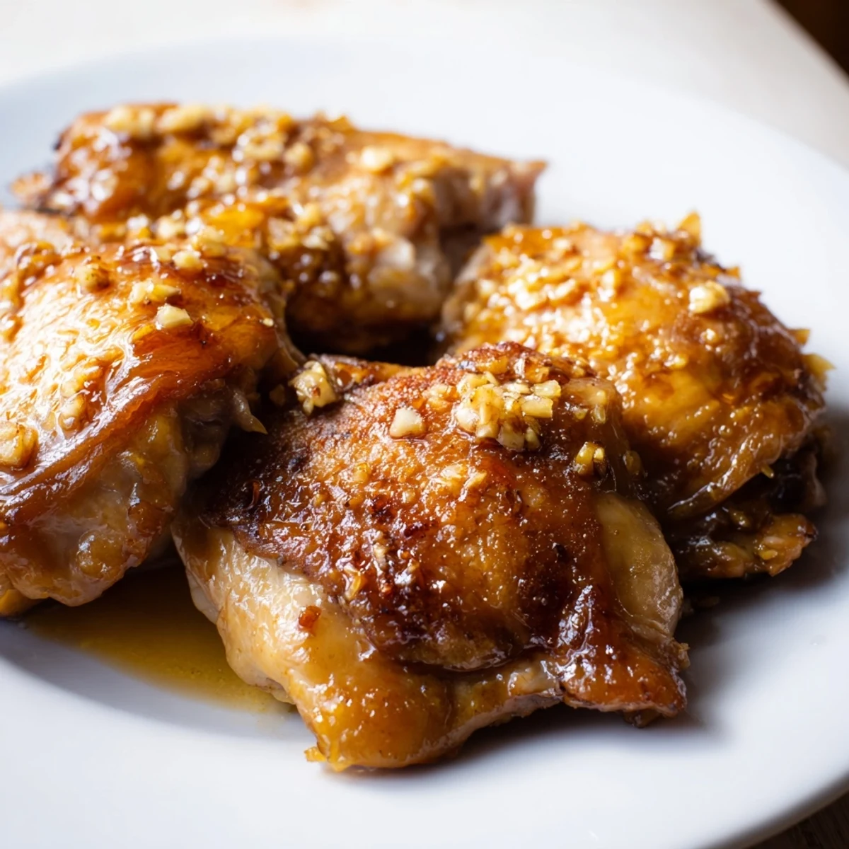 Baked chicken thighs brushed with honey soy ginger marinade until gorgeously caramelized and crisp