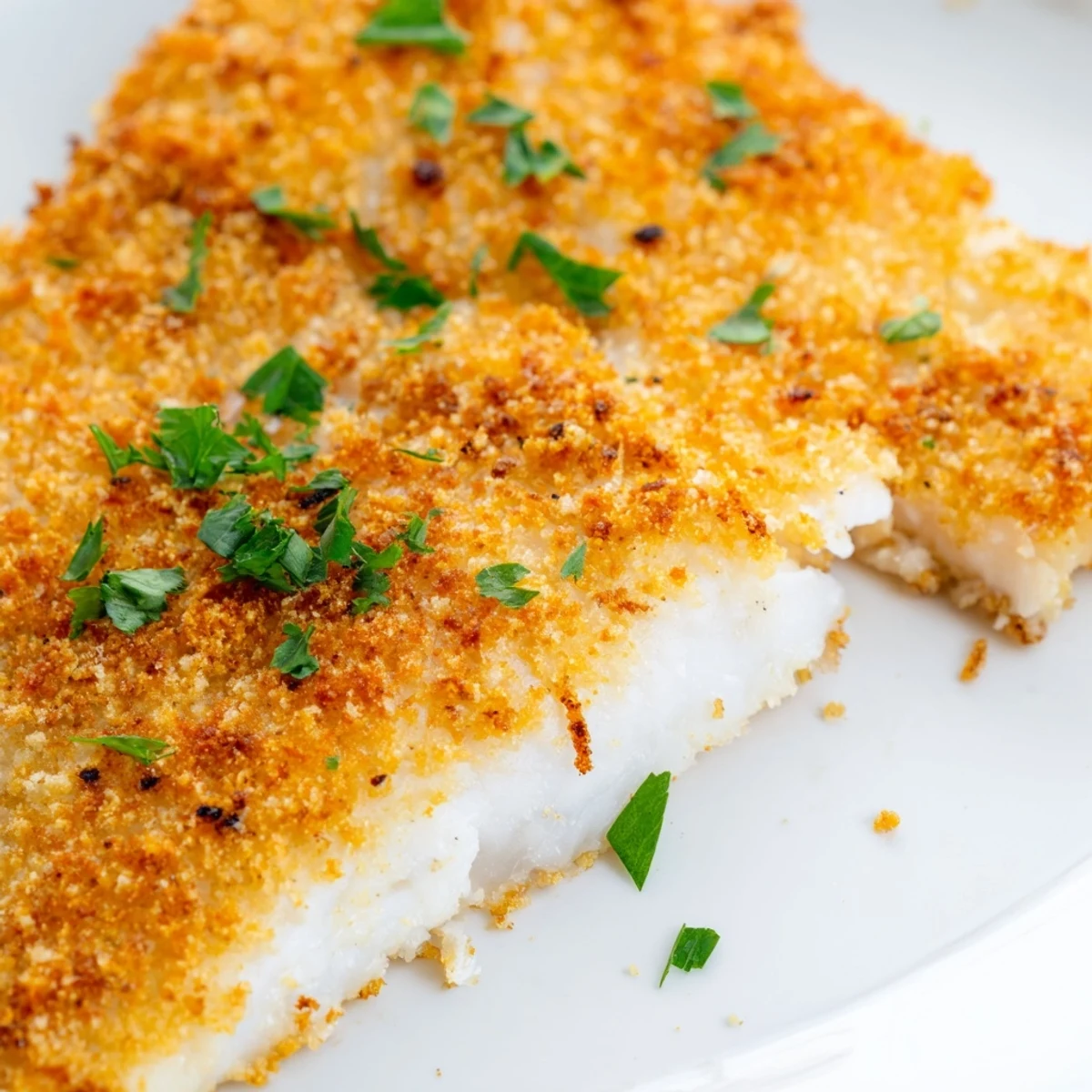 Golden tilapia fillets with crispy panko parmesan coating air fried to perfection