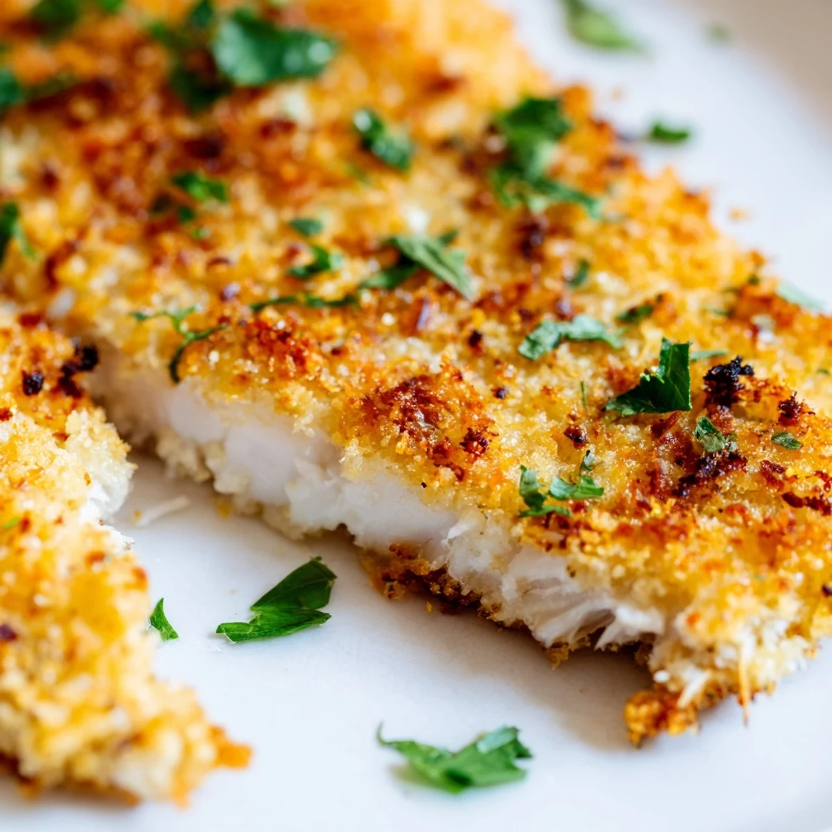 Flaky white tilapia breaded with seasoned crumbs and cooked until crunchy golden brown