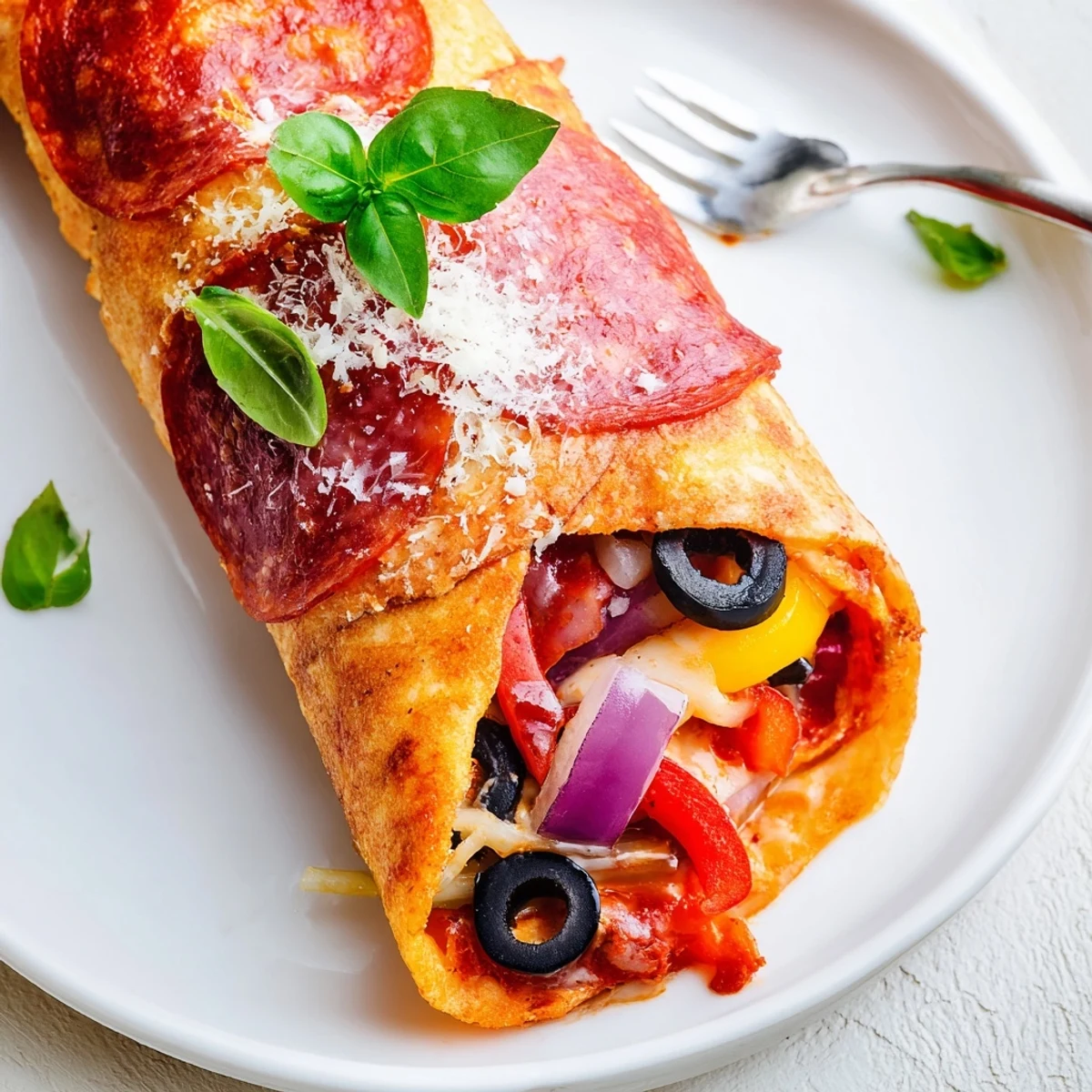 Crispy air fried pizza burritos with oozing cheese and zesty pizza sauce wrapped inside flour tortillas