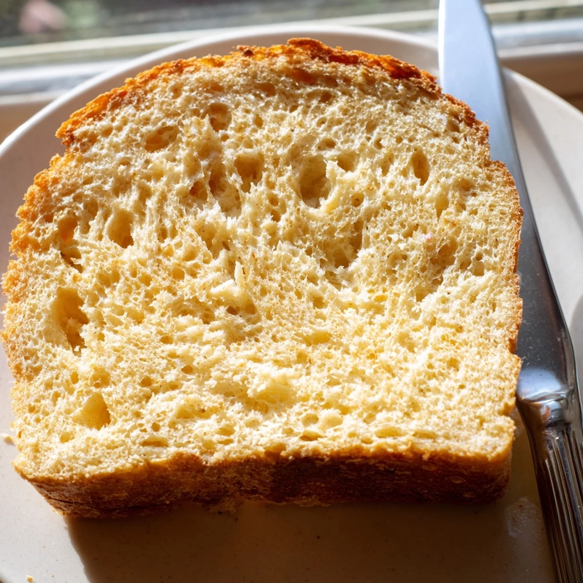 Fluffy zero carb yogurt bread loaf with golden crust and sesame seed topping