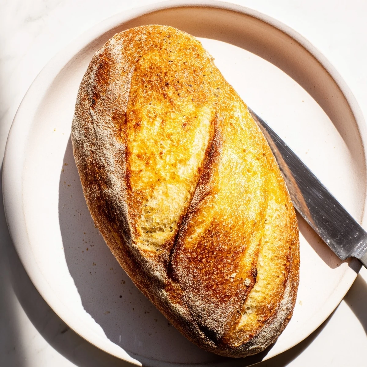 Freshly baked crusty Italian bread cooling on wire rack with golden crispy exterior