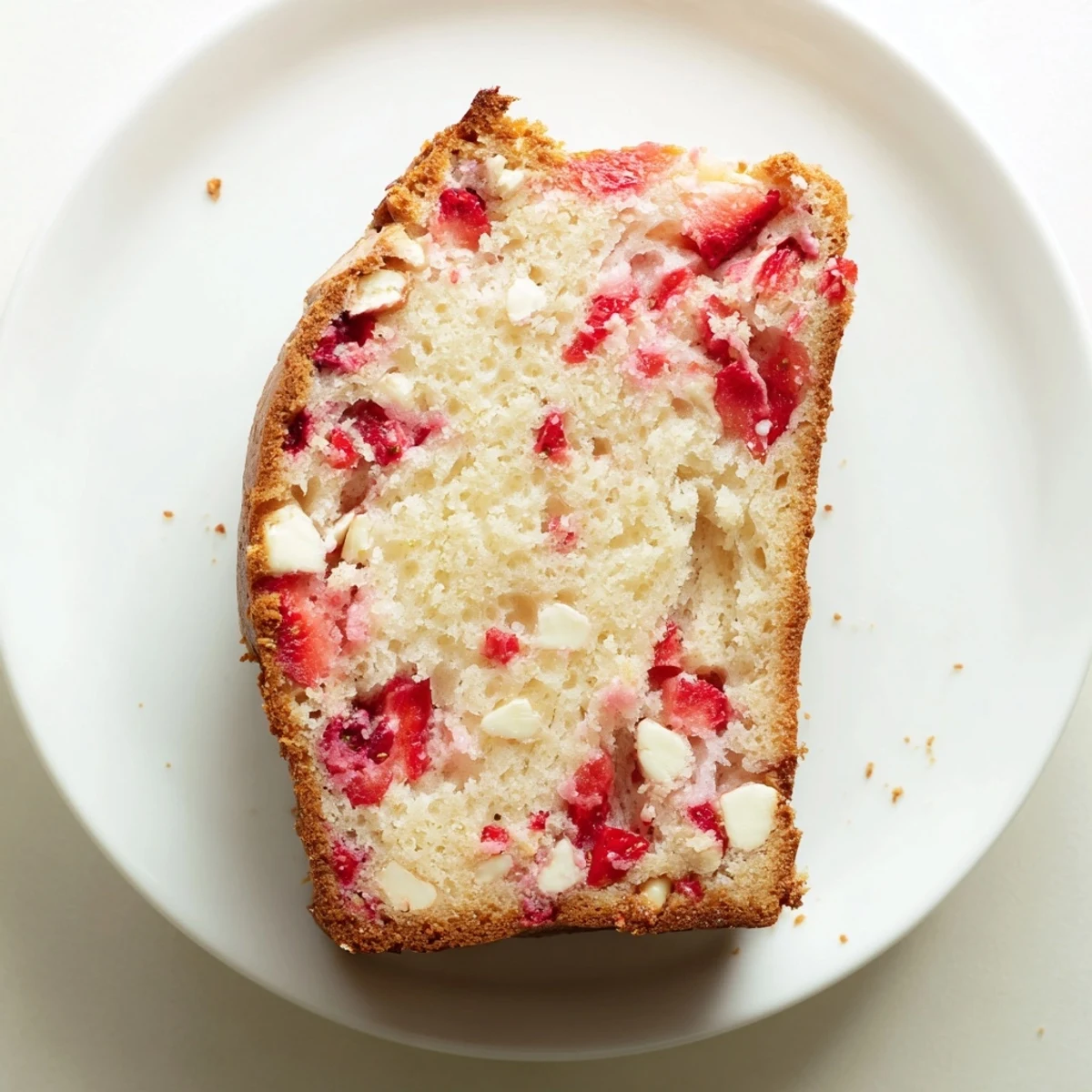 Freshly baked strawberry sourdough bread with creamy white chocolate chips, perfect sliced for brunch or dessert