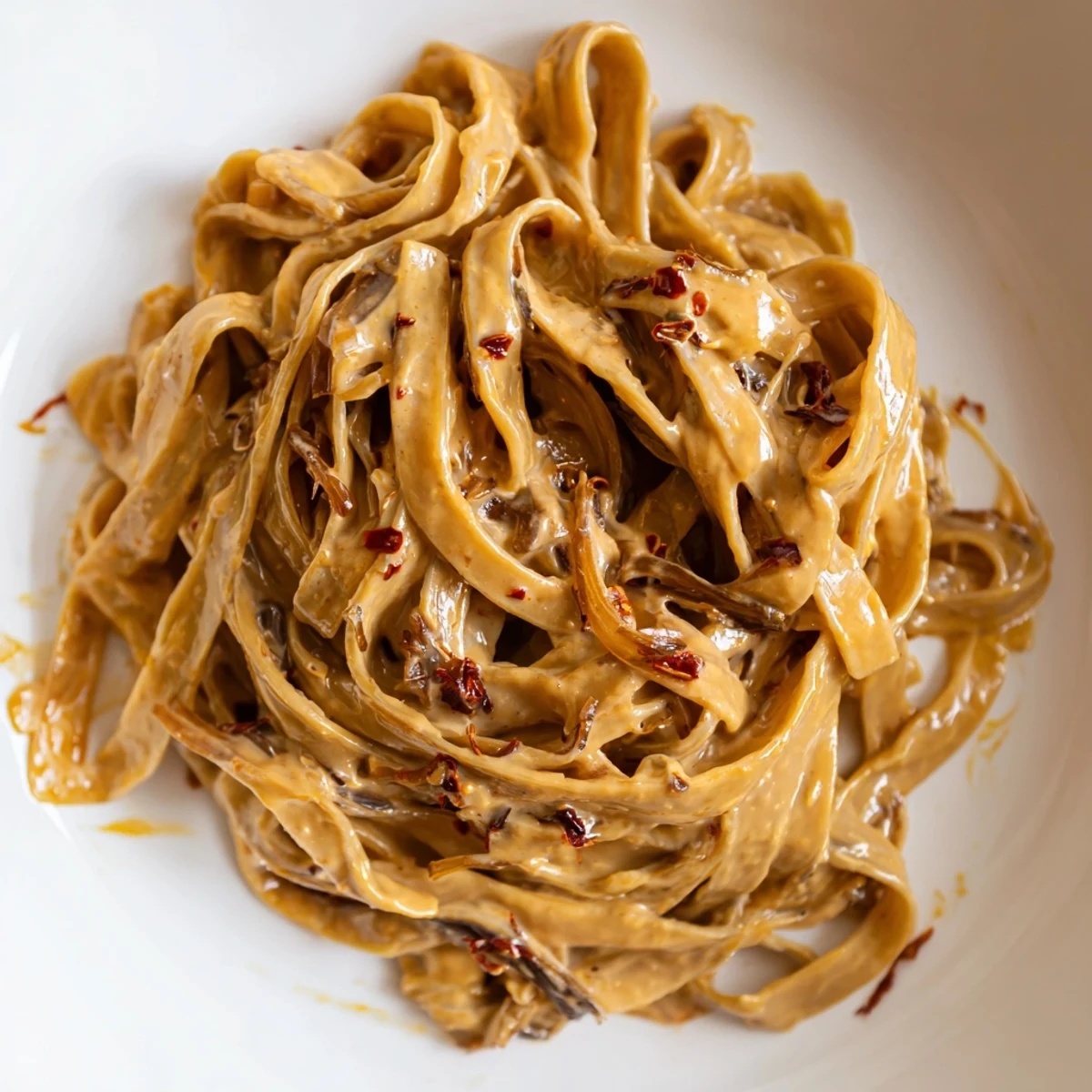 Golden caramelized onions coat Sweet Heat Caramelized Onion Fettuccine in a creamy, spicy sauce