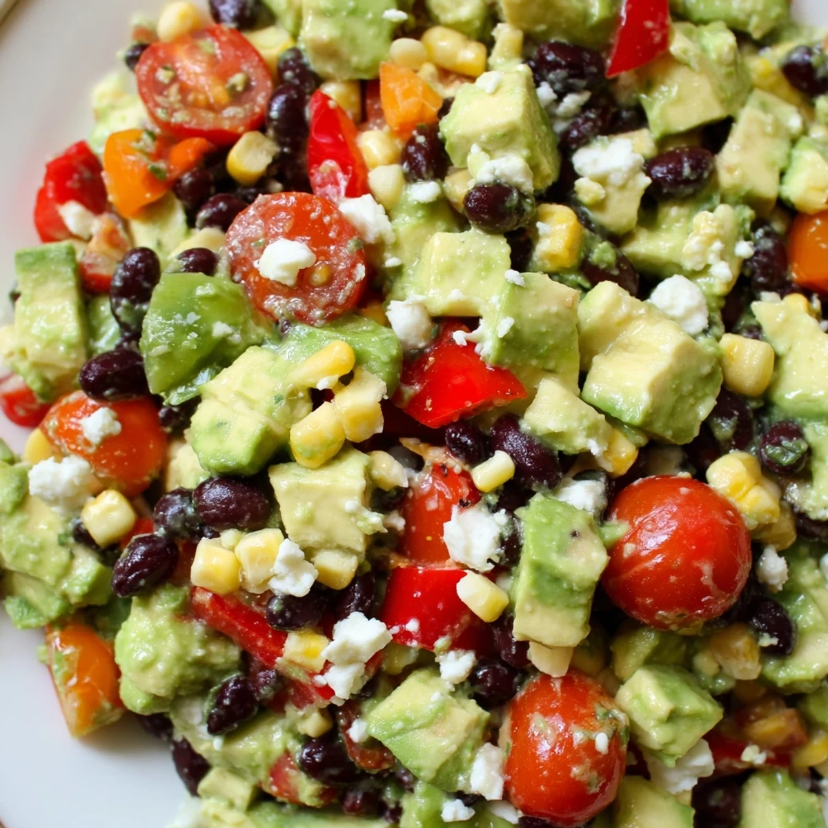 Colorful Mexican chopped salad in a white bowl with fresh vegetables and zesty lime dressing