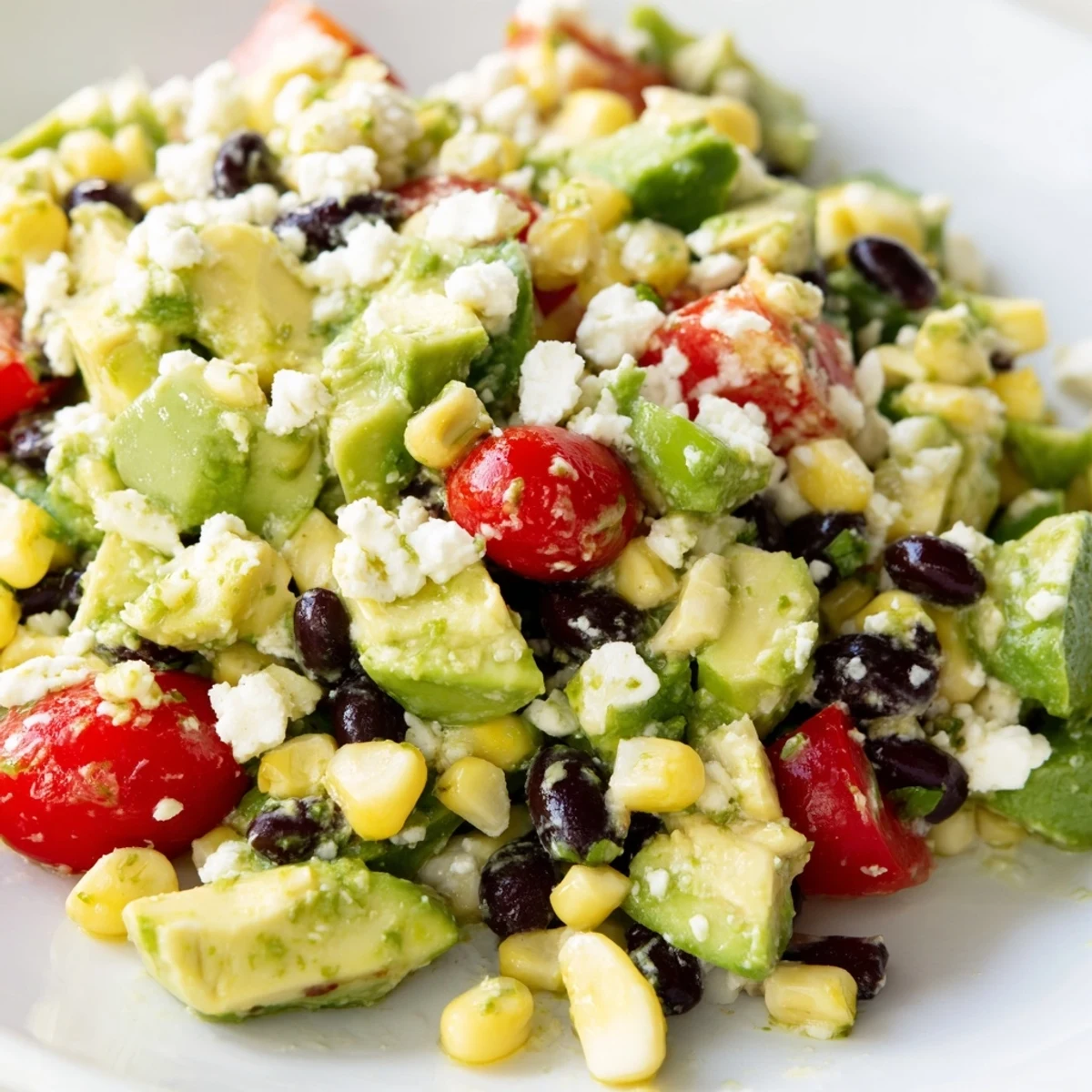 Mexican chopped salad featuring crisp lettuce, ripe tomatoes, black beans, and crumbled cotija cheese