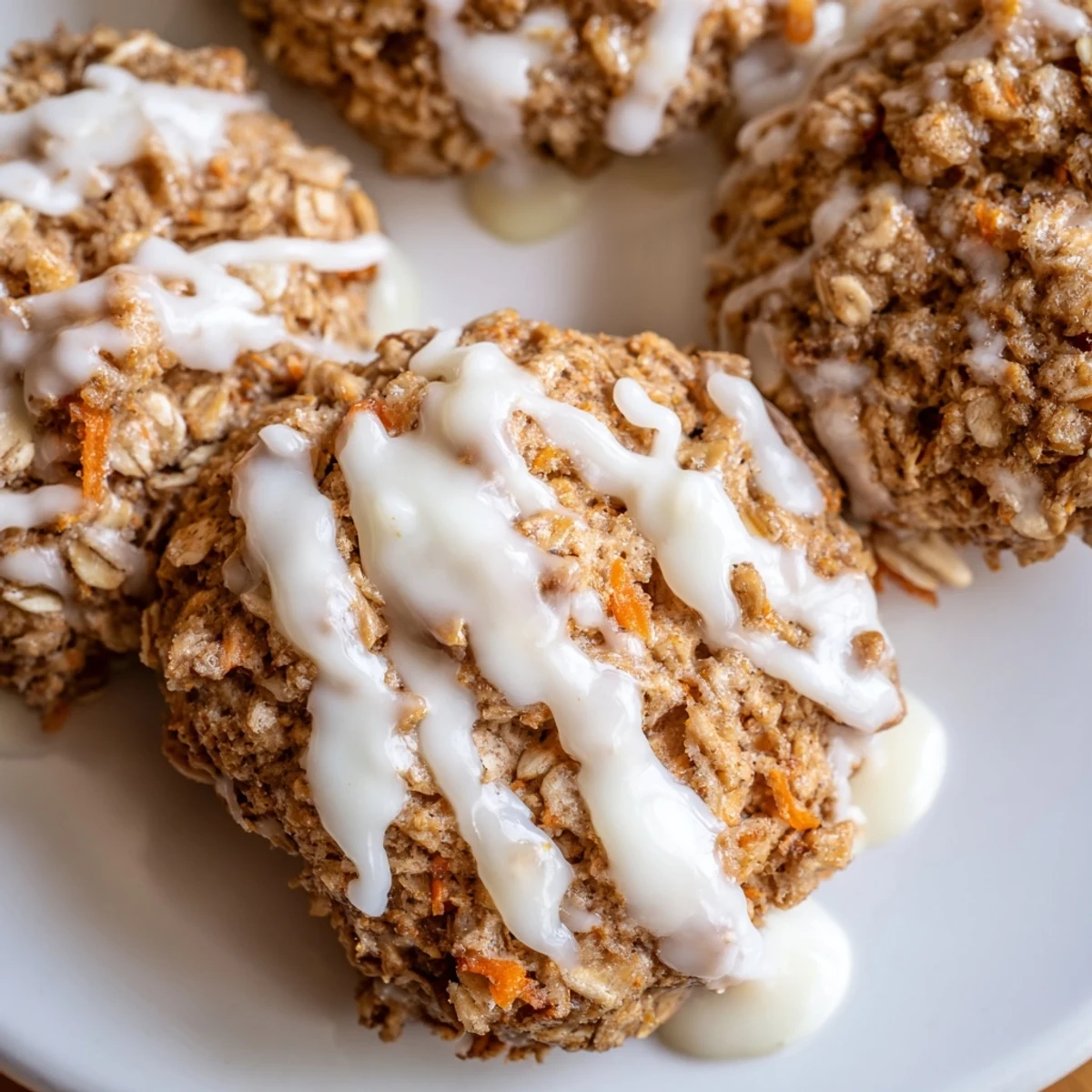 Chewy carrot cake cookies flecked with spices and nuts on parchment baking sheet