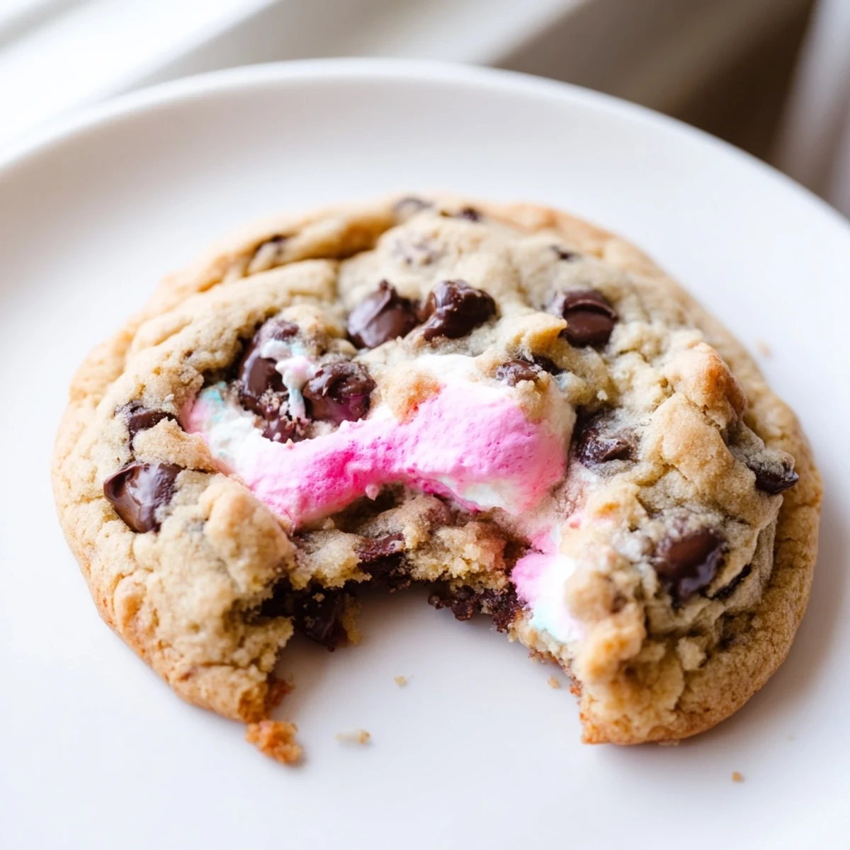 Soft Chocolate Chip Peep Stuffed Easter Cookies revealing colorful Peep surprise inside freshly baked