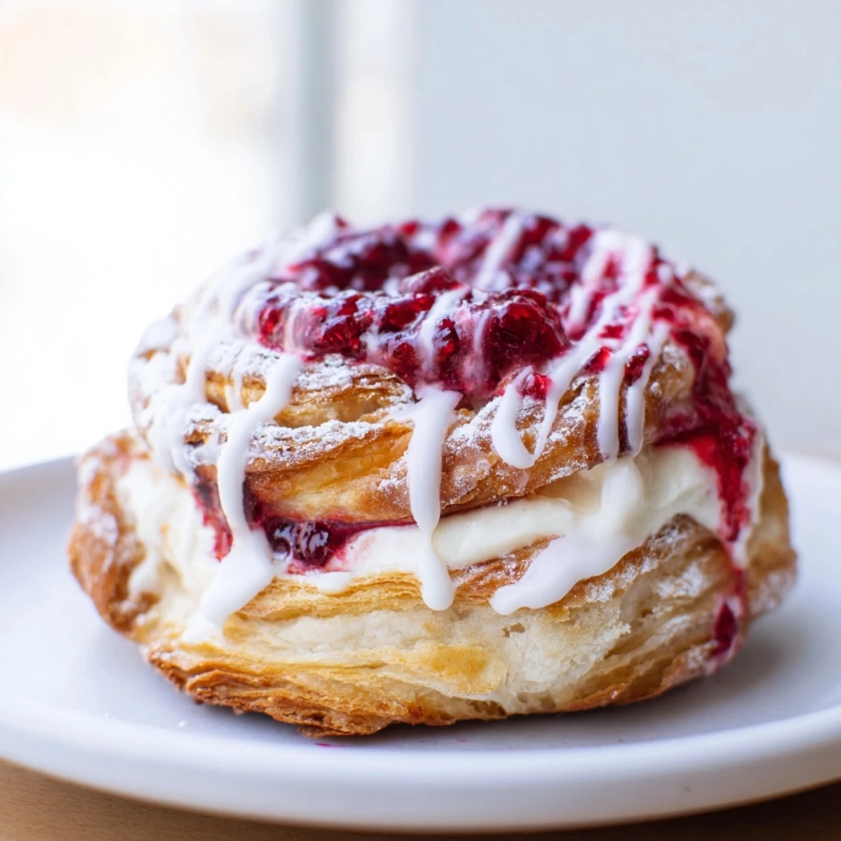 Flaky pastries filled with tangy cream cheese and ruby raspberries, perfect for a weekend brunch spread