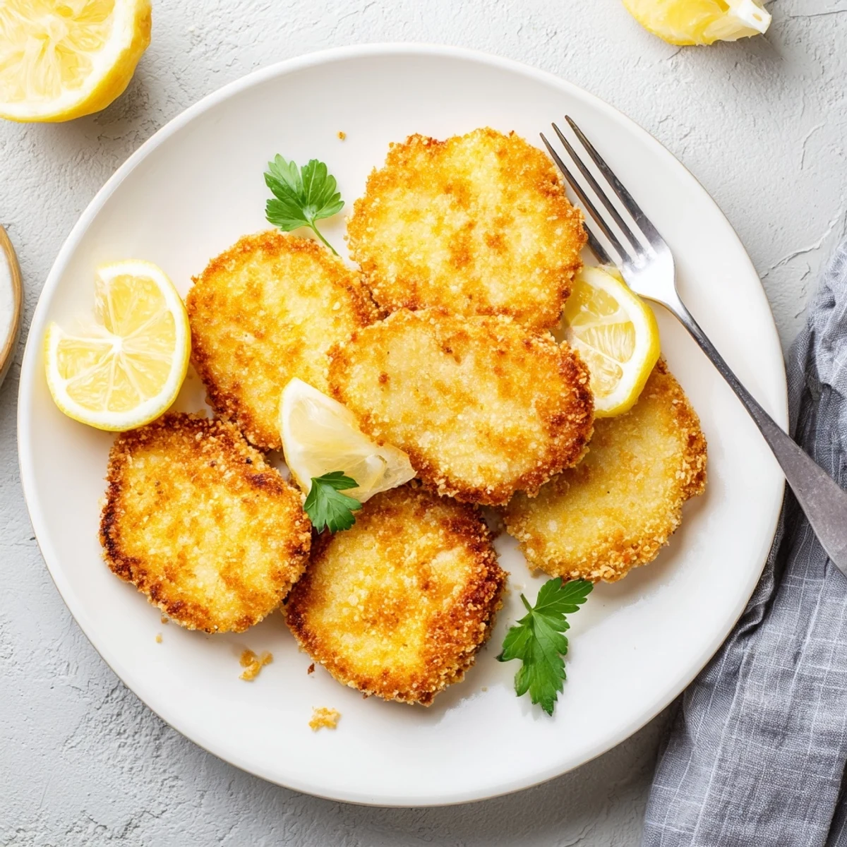Golden crispy Greek fried cheese sizzling in pan with fresh lemon wedges nearby