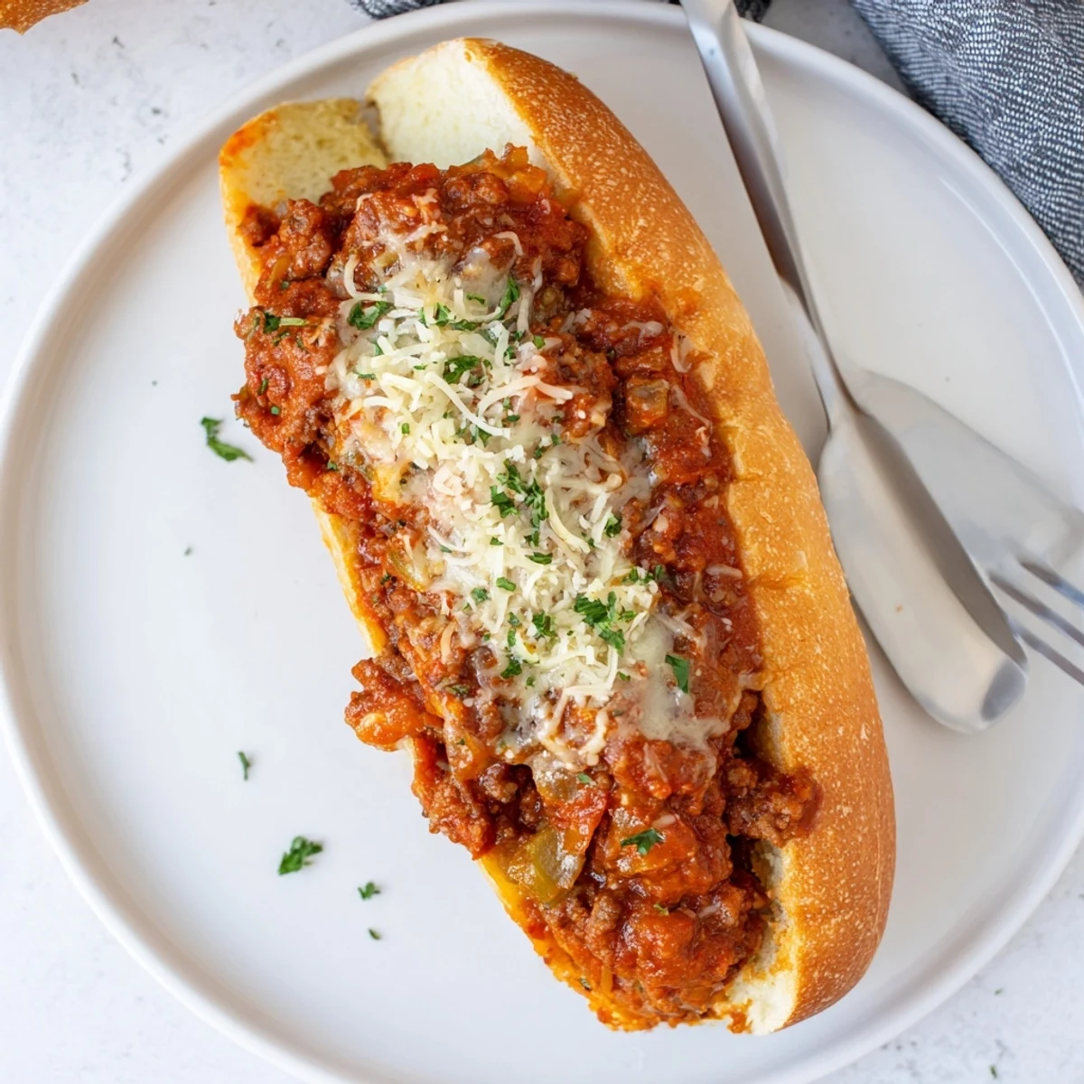 Close-up of Garlic Bread Sloppy Joes oozing savory beef filling, served hot
