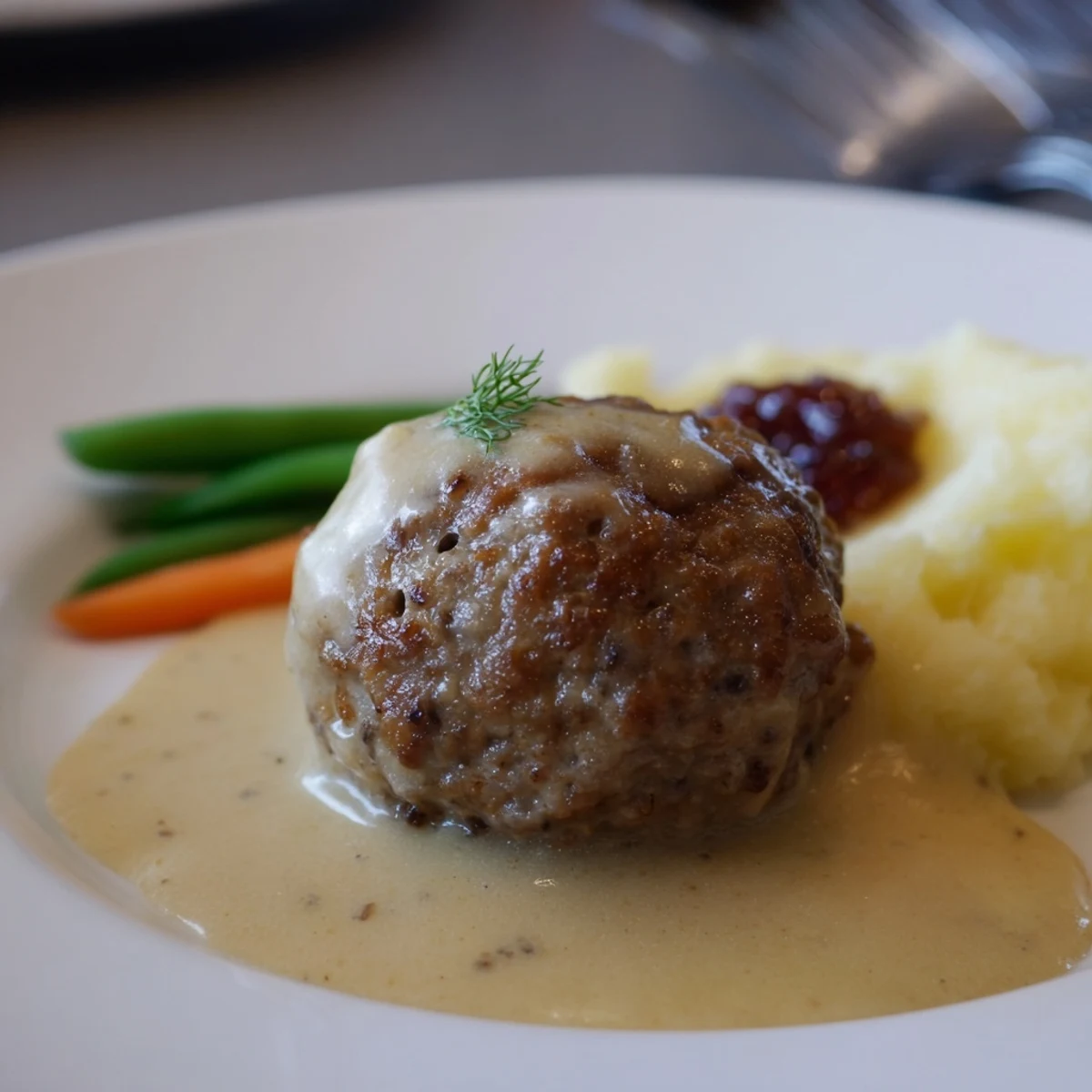 Juicy Homemade Ikea Meatballs flecked with allspice, served with tangy lingonberry jam