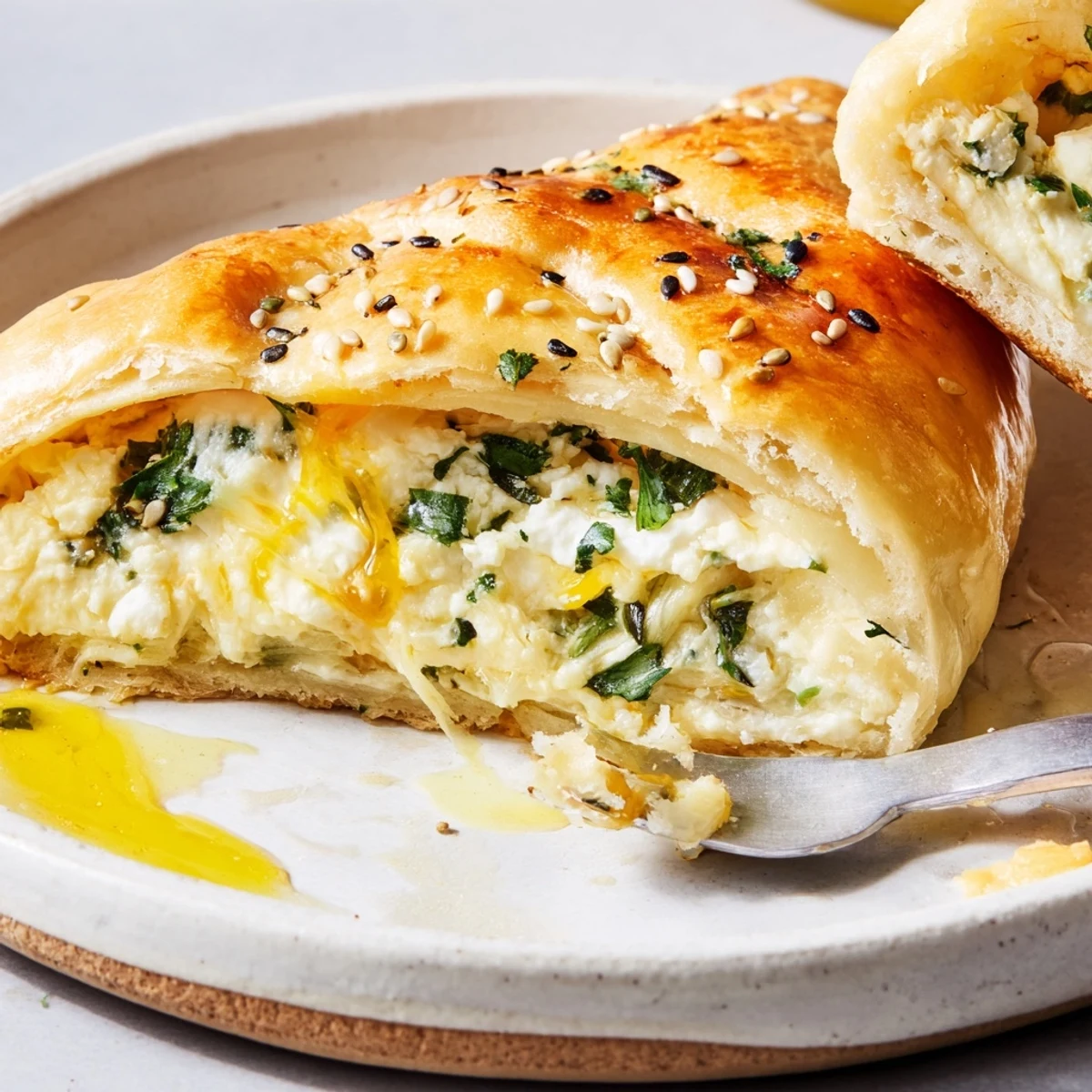Family-style Cheese Fatayer Recipe served with fresh mint and sliced tomatoes, savory bite