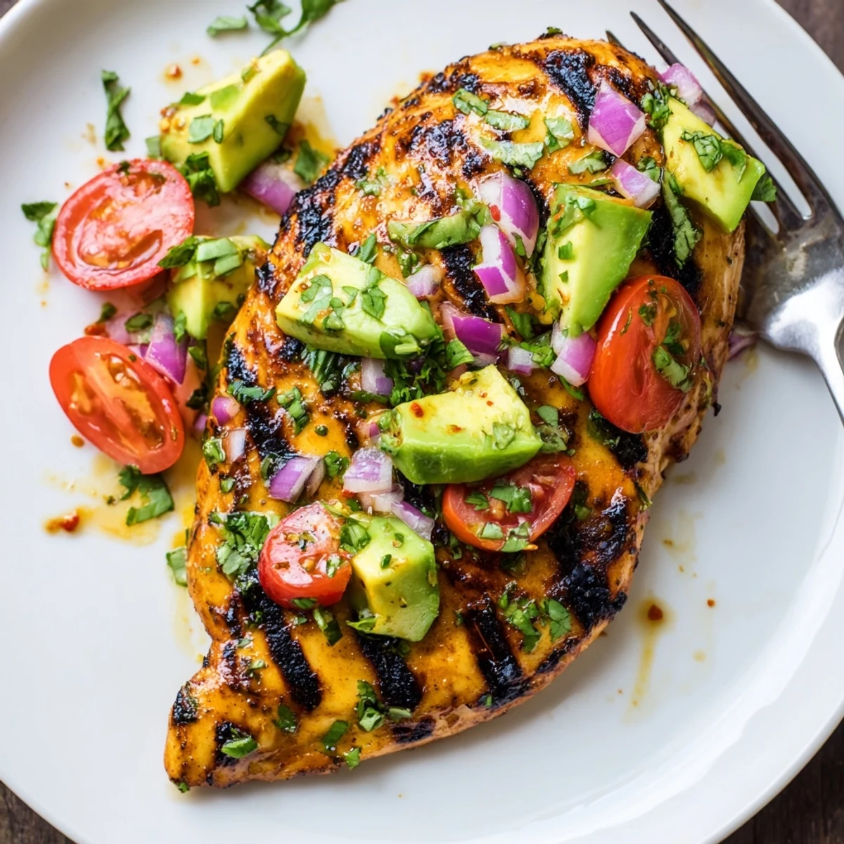 Sliced Fiesta Lime Chicken With Avocado served over rice, juicy, zesty bites