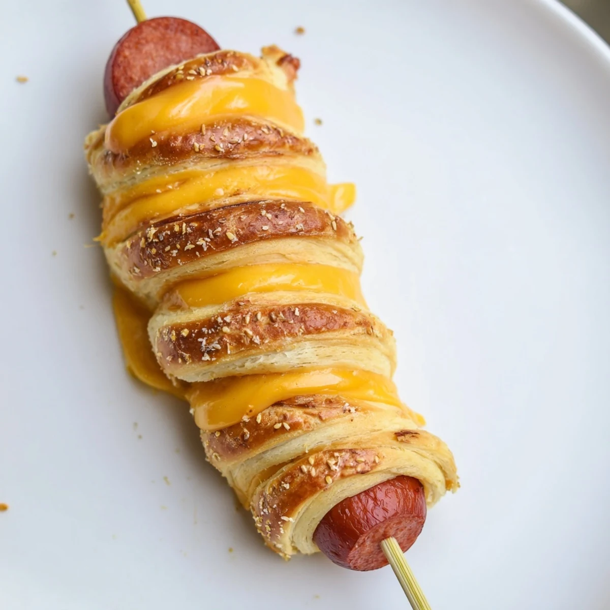 Firecracker Hot Dogs Recipe: golden crescent roll wrapped dogs glistening with melted butter