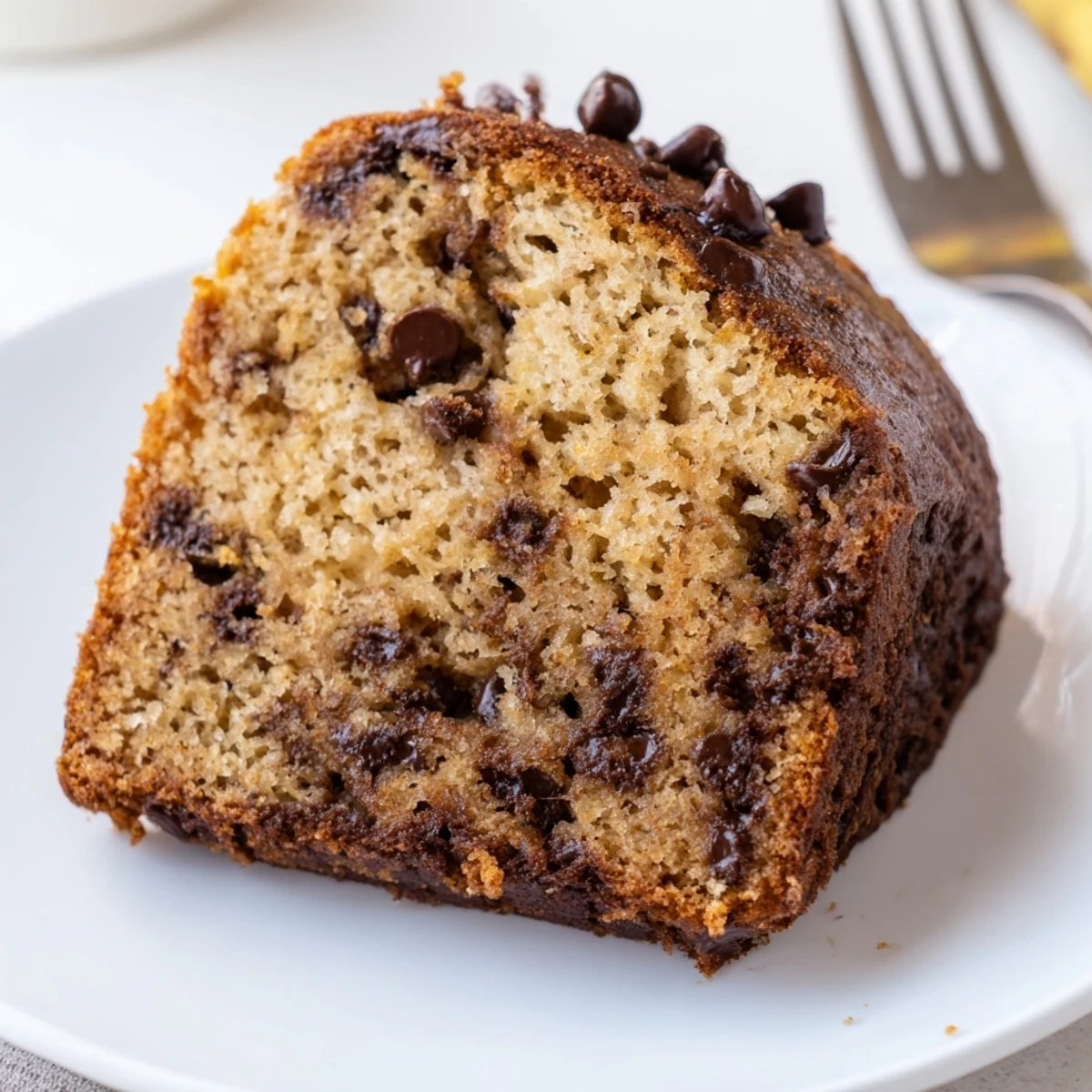 Warm Banana Chocolate Chip Cake Recipe with melty chips and banana aroma